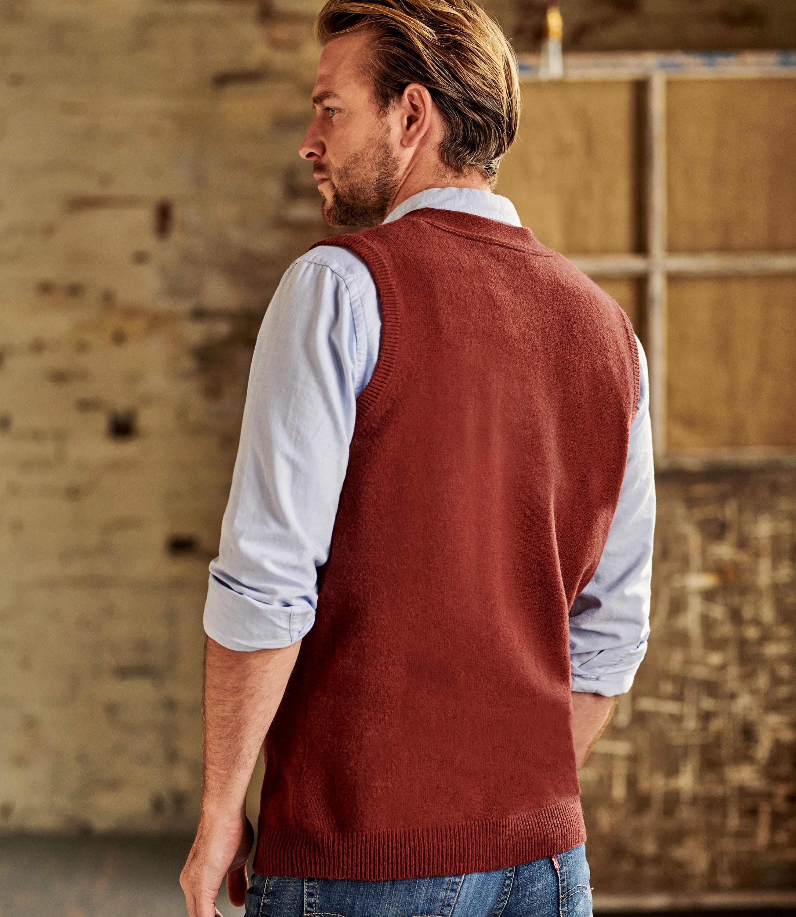 Auburn Mens Lambswool Knitted Vest WoolOvers US