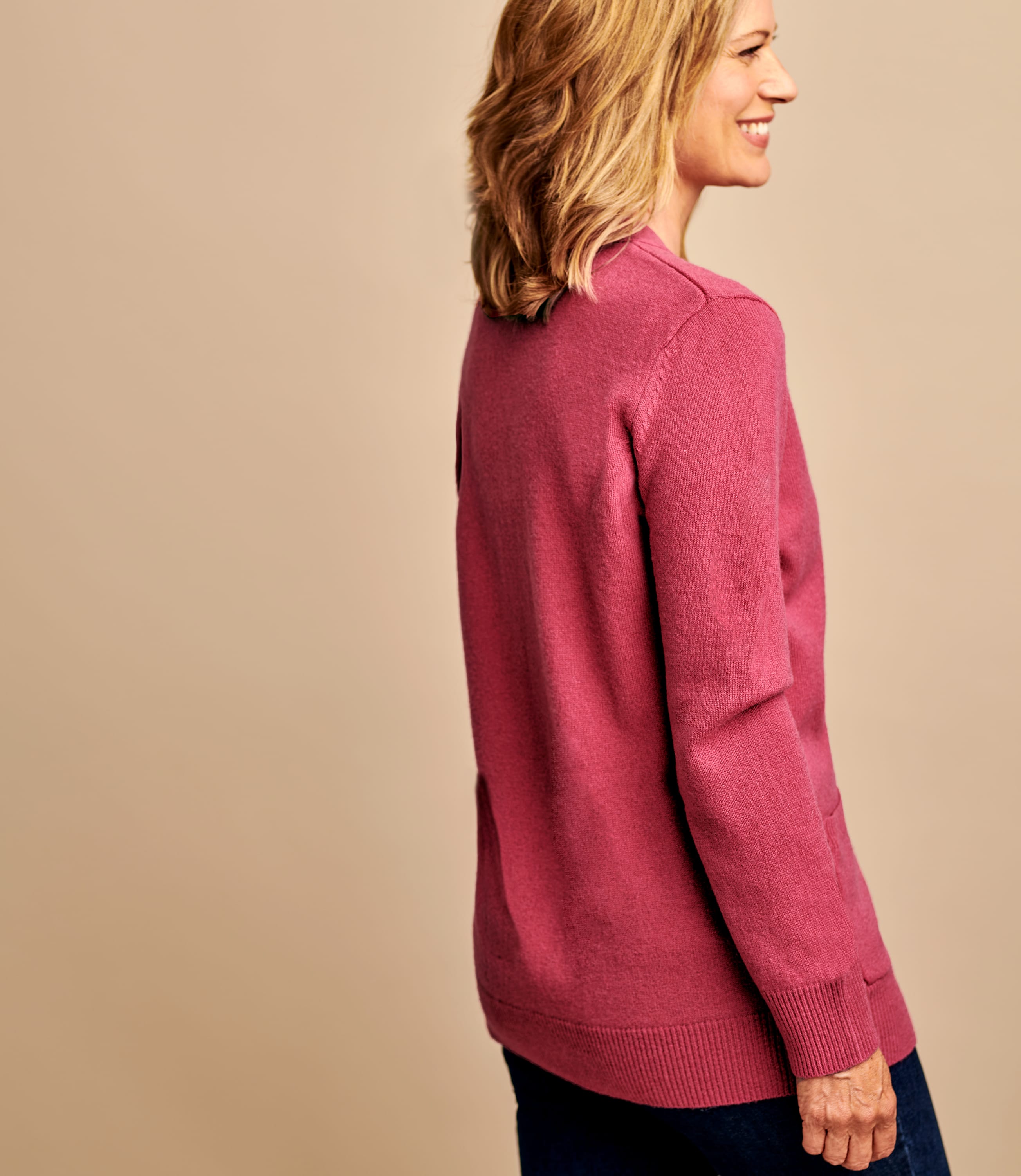 Peony Pink | Womens Lambswool V Neck Cardigan | WoolOvers US