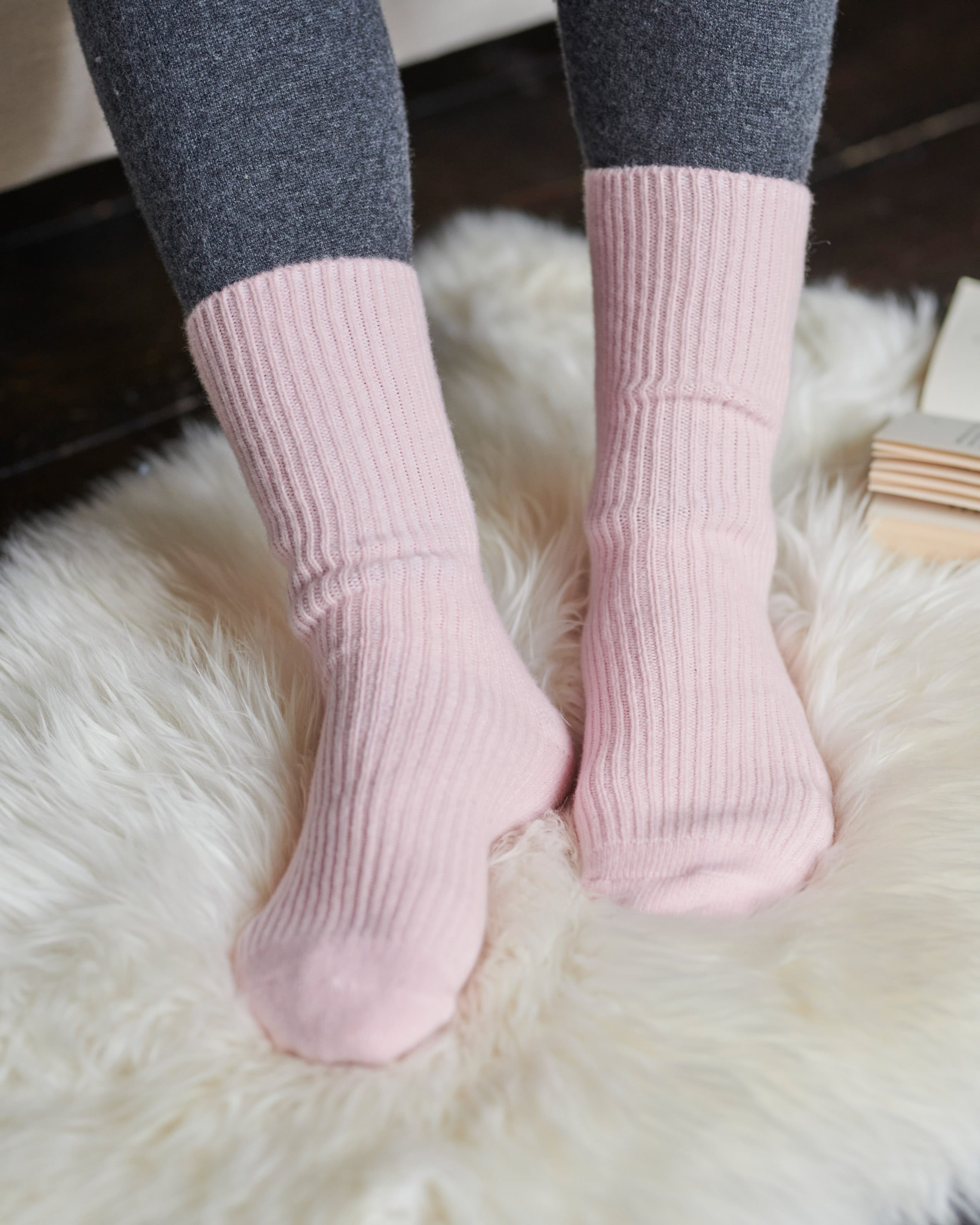 Confetti Pink Womens Cashmere Merino Bed Socks Woolovers Uk