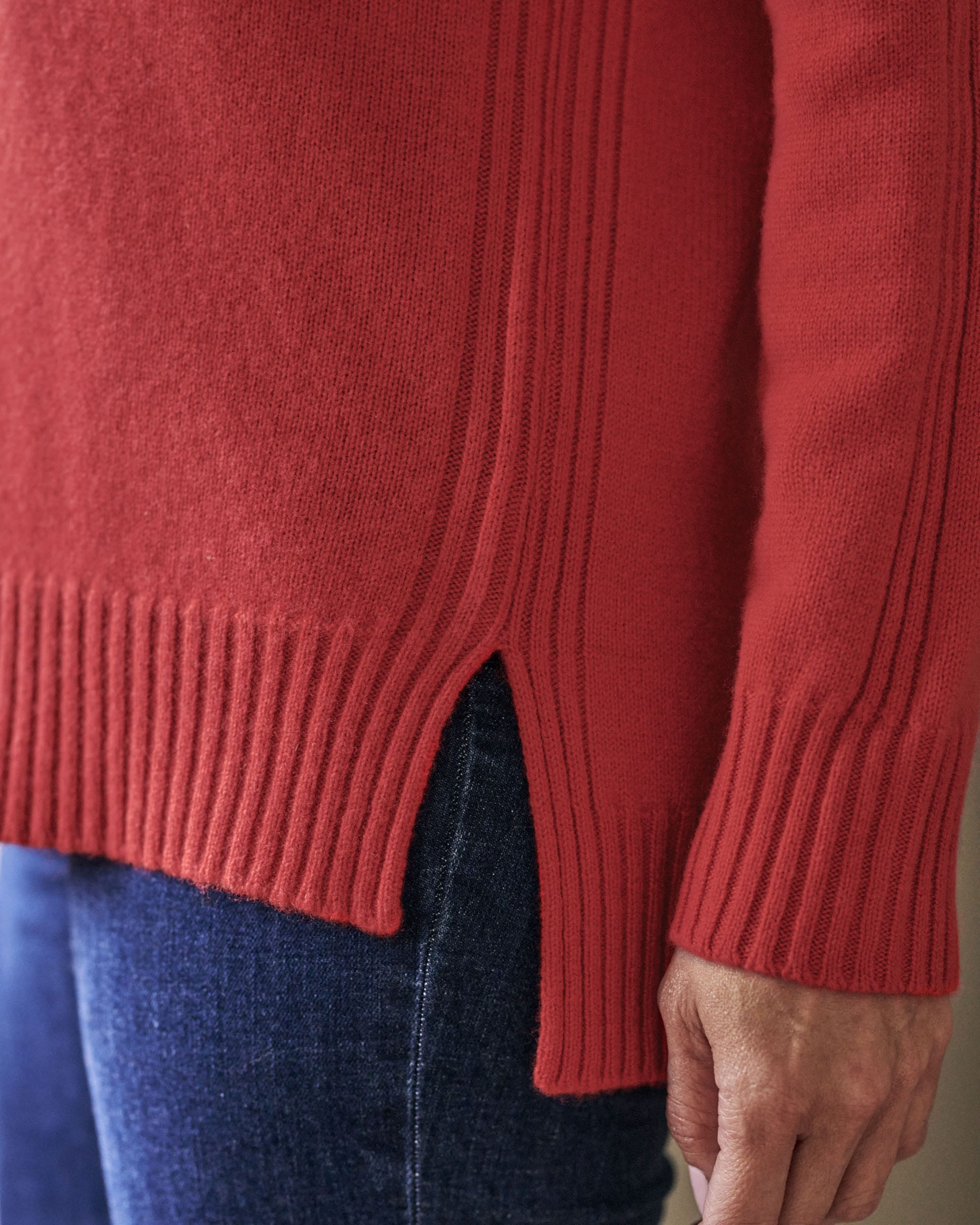 Flame Red 100 Merino Pointelle Detail Jumper WoolOvers UK