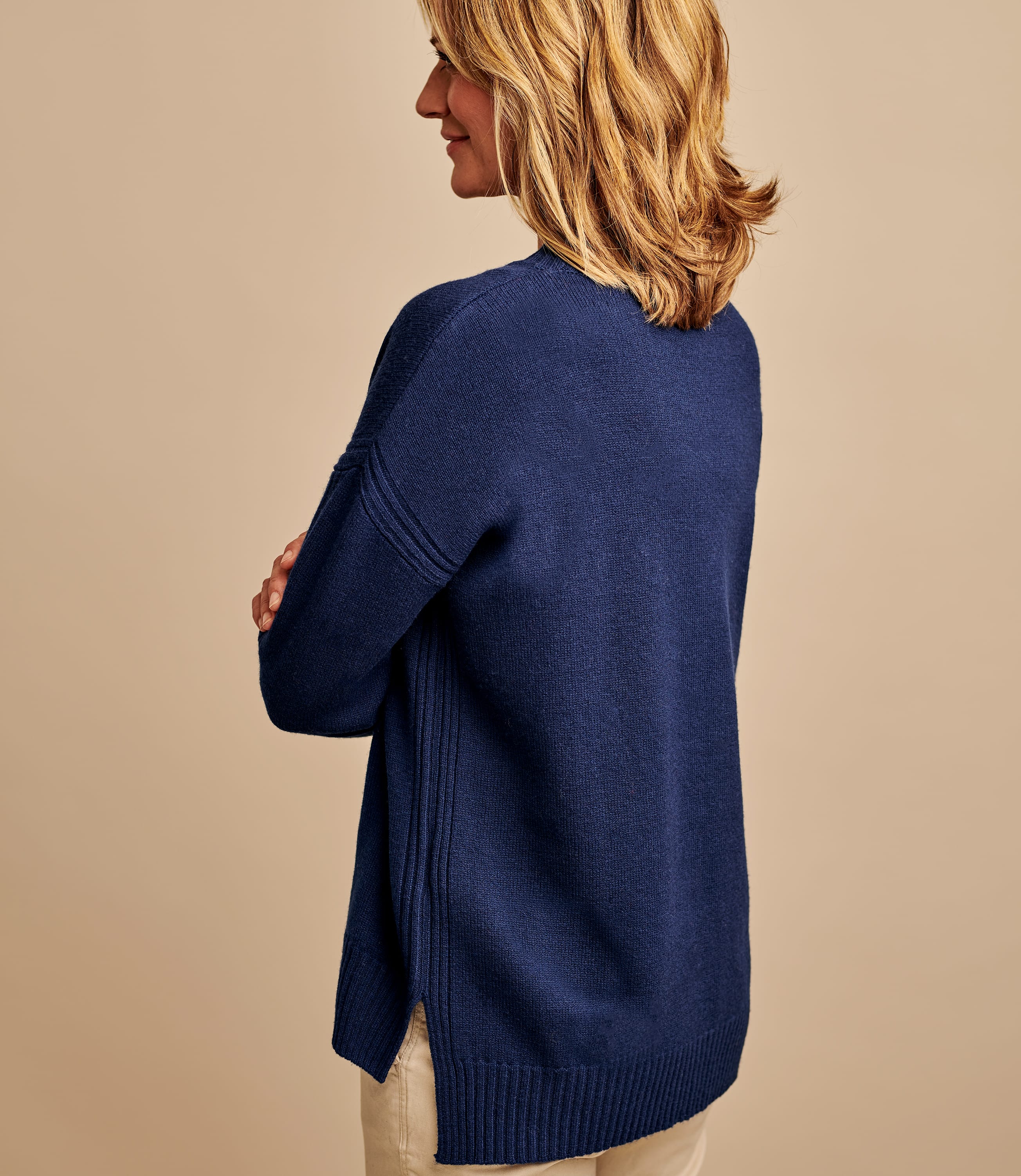 Atlantis Navy 100 Merino Pointelle Detail Jumper WoolOvers AU