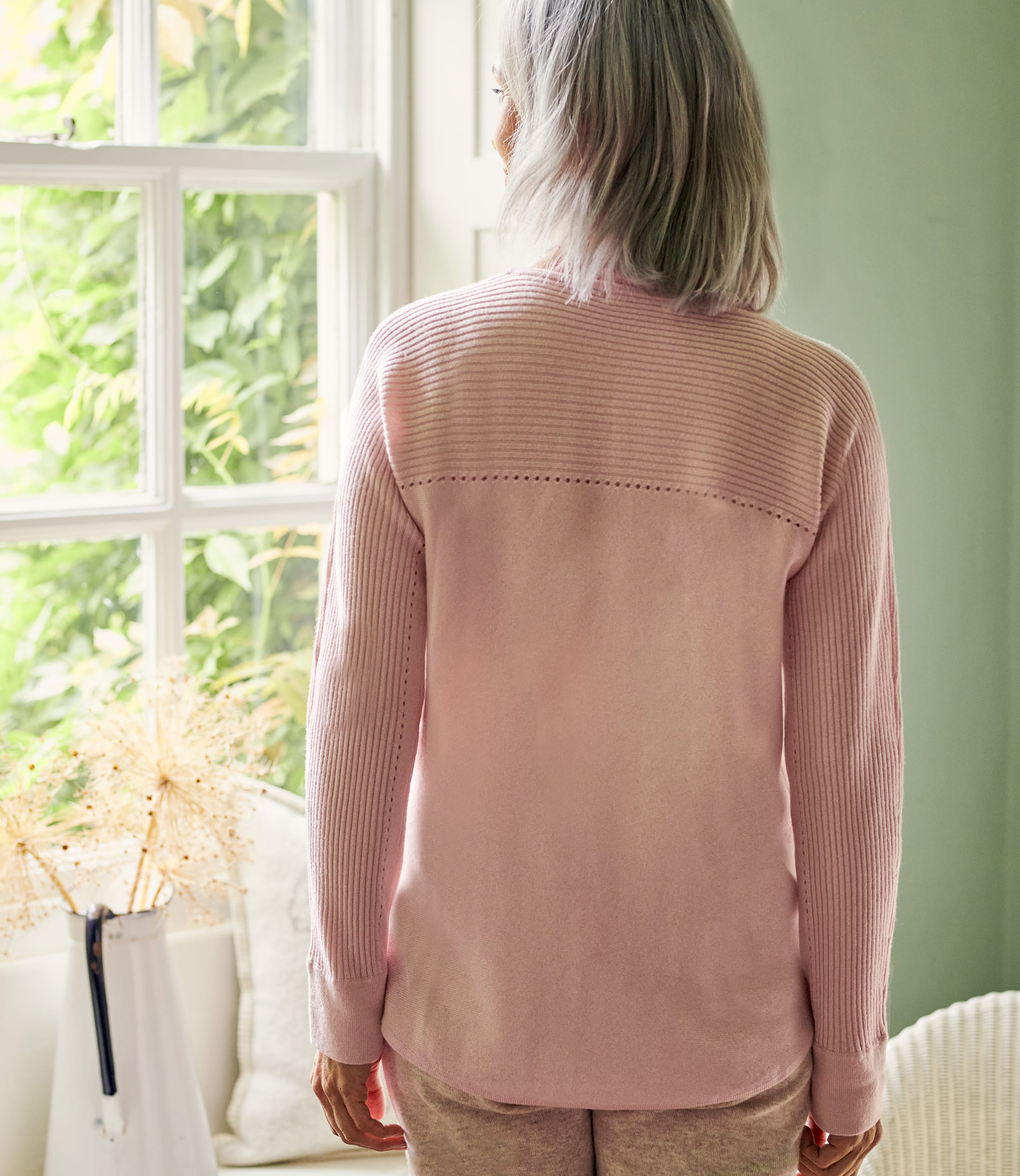 Confetti Cashmere Merino Rib Yoke Pointelle Jumper WoolOvers UK