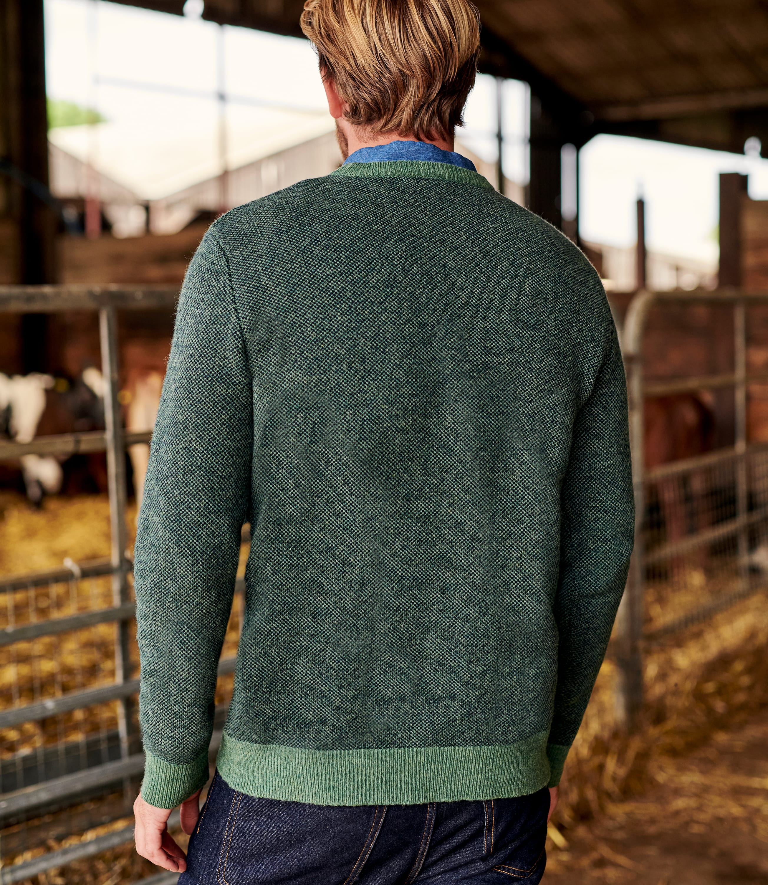 Evergreen/Navy | Mens 2 Tone Sweater | WoolOvers US