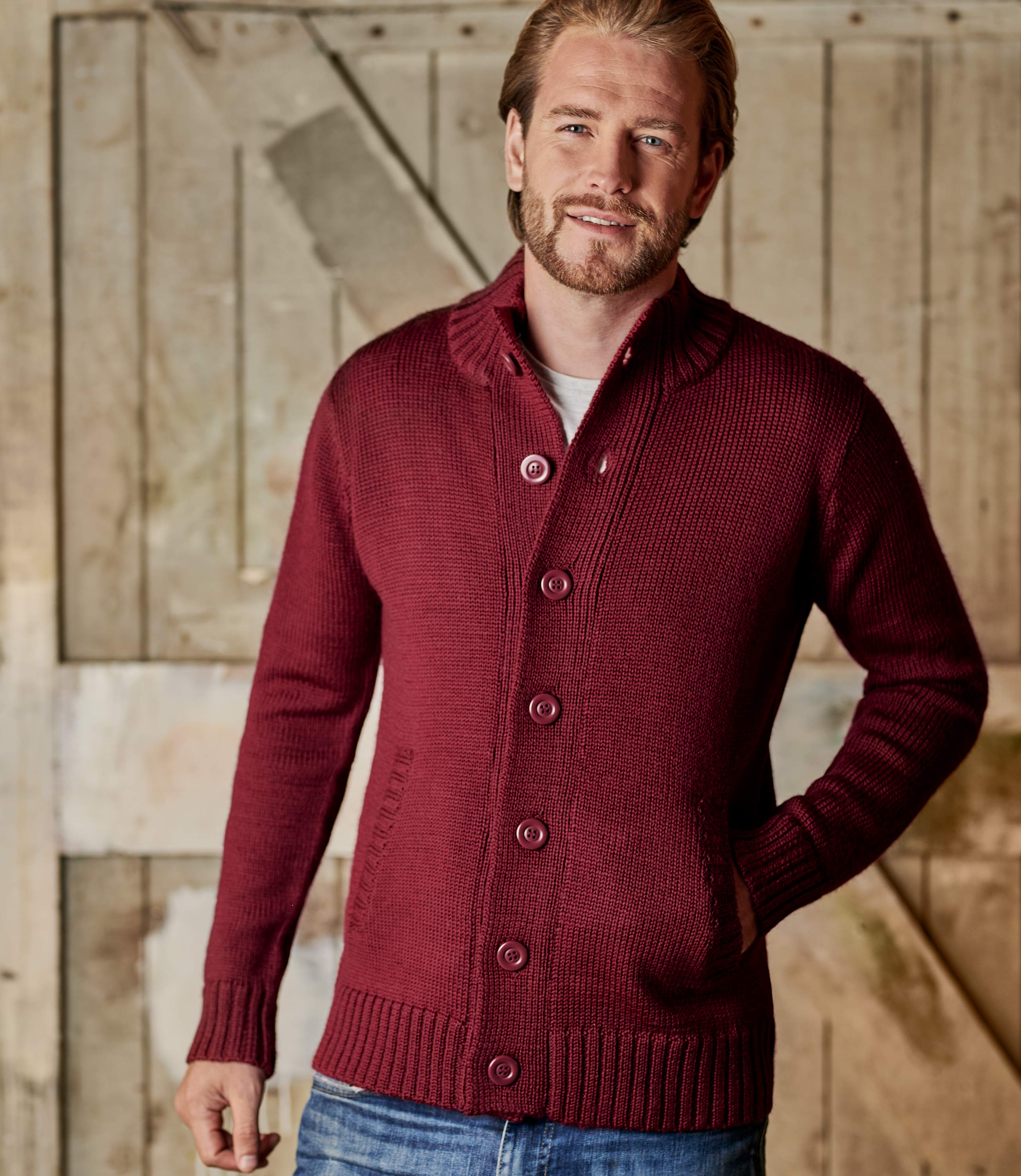 Plum Jam | Mens Pure Wool Button Everyday Cardigan | WoolOvers UK