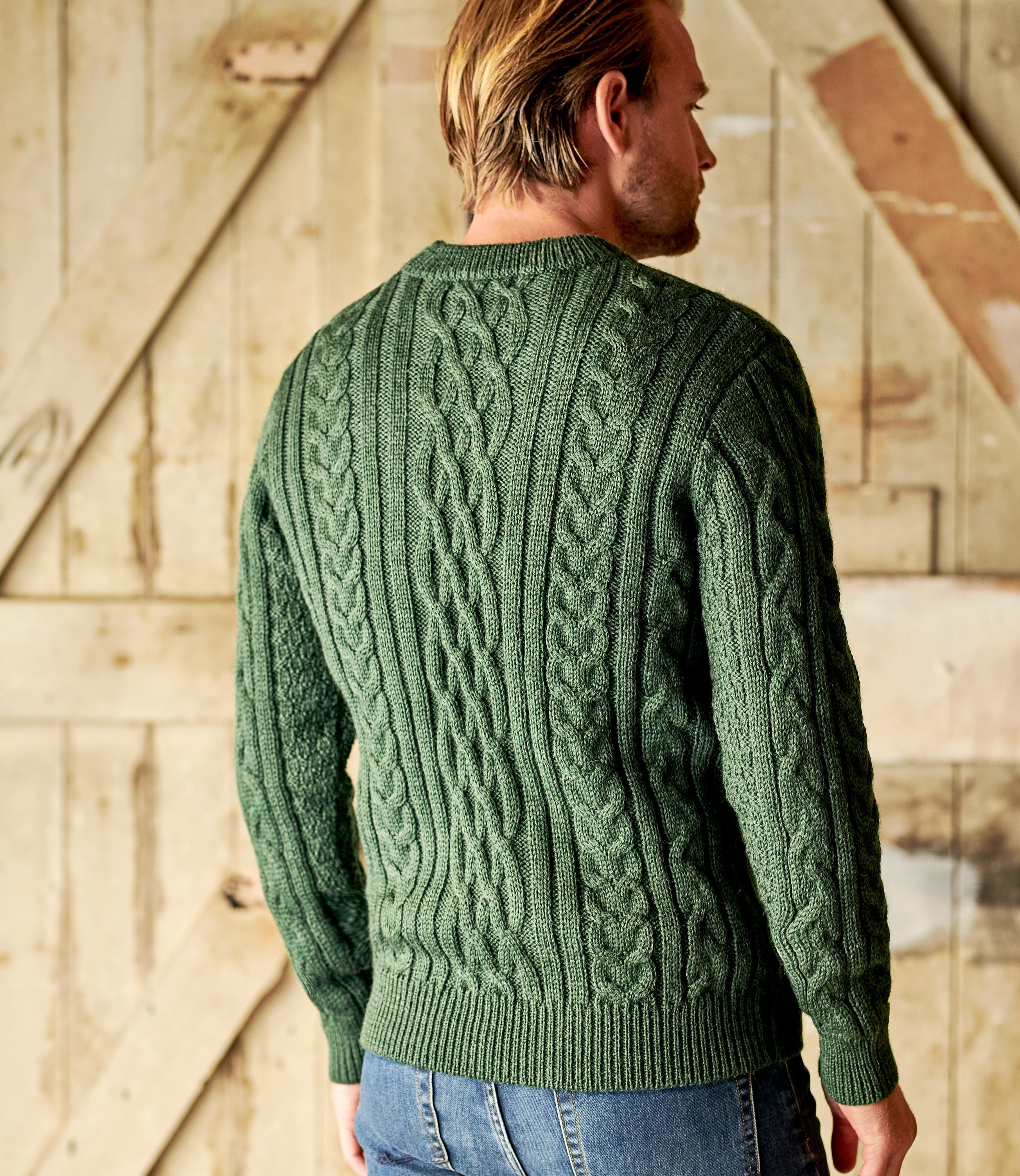 Dark Forest | Mens Pure Wool Aran Knitted Sweater | WoolOvers AU
