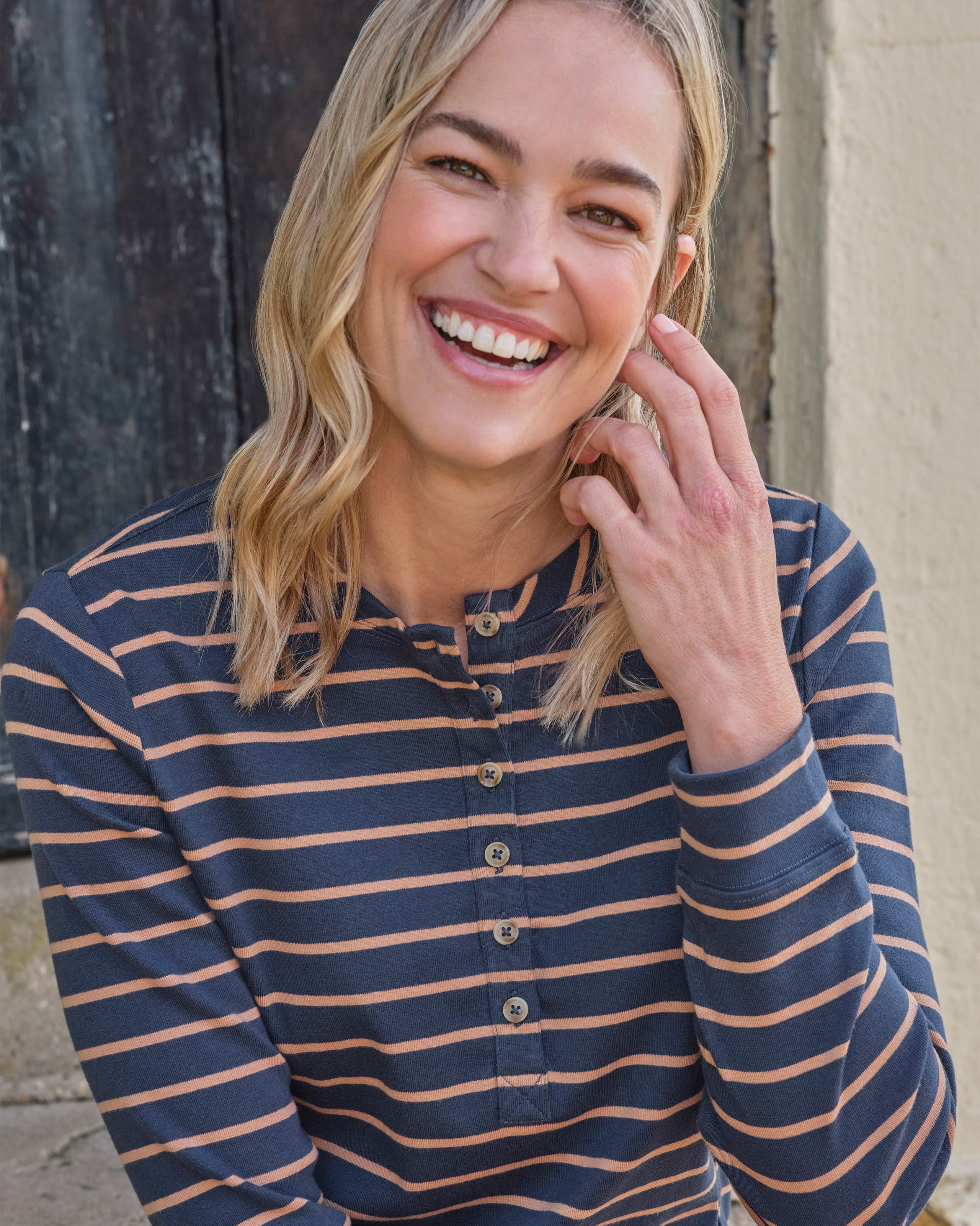 ALMERIA WRAP TOP - CAMEL STRIPE