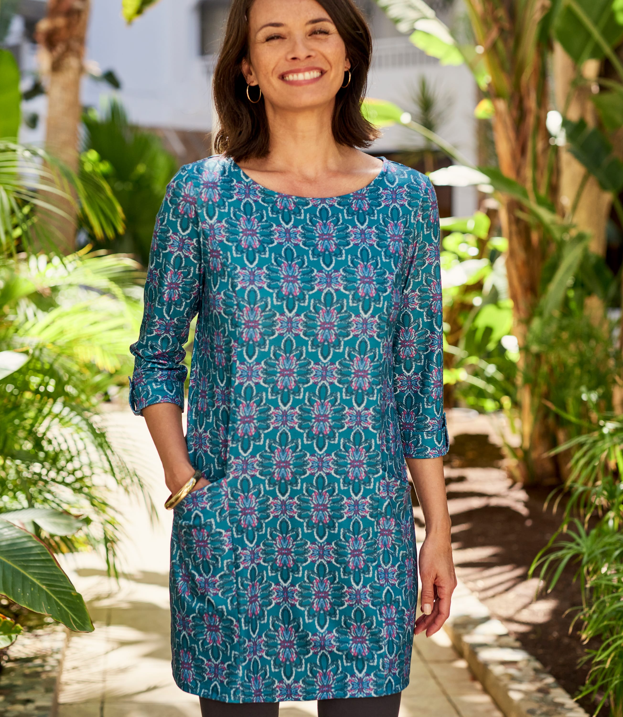 Multi Teal | Womens Print Tunic | WoolOvers US