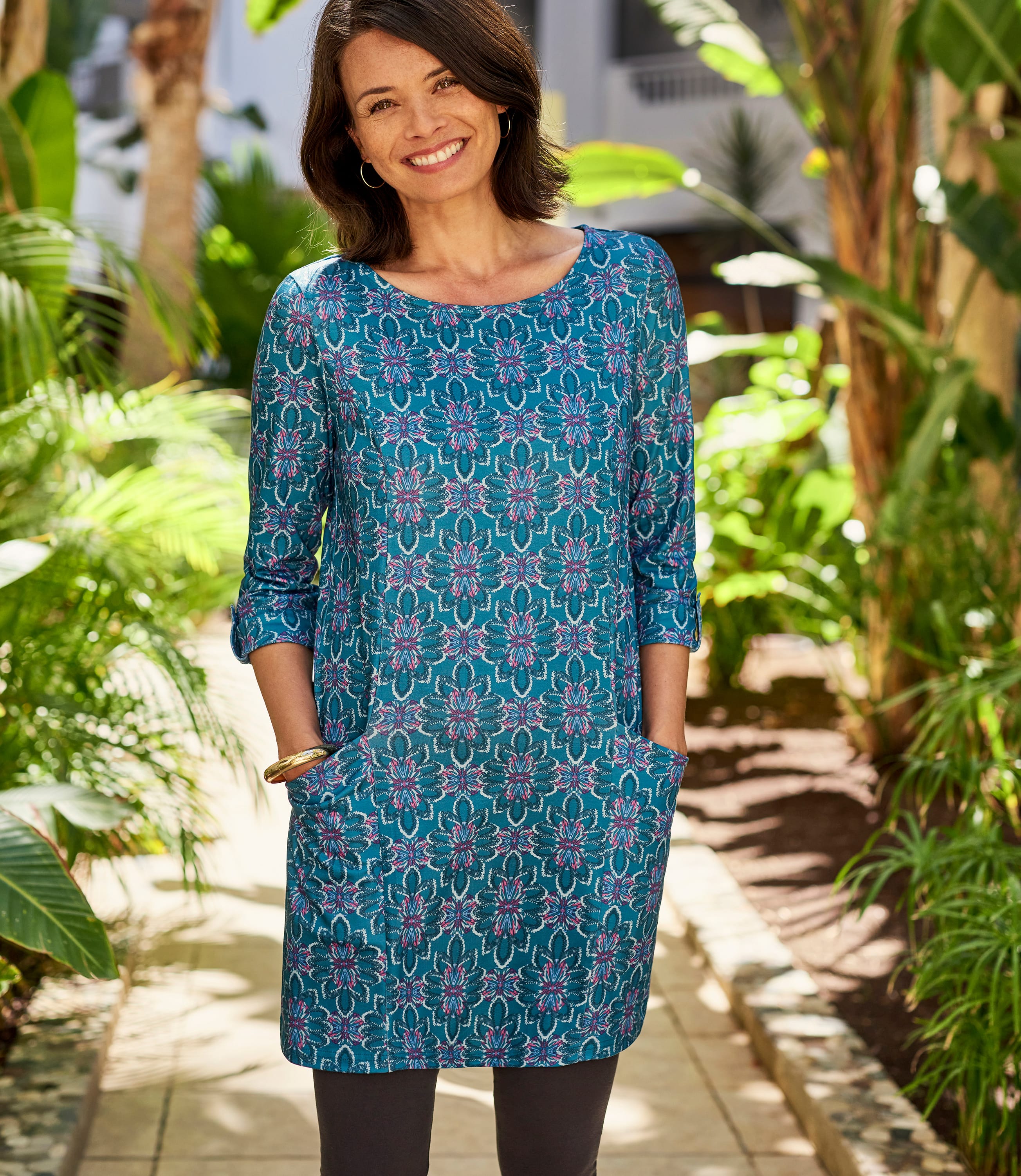 Multi Teal 52% Modal 48% Cotton | Womens Print Tunic