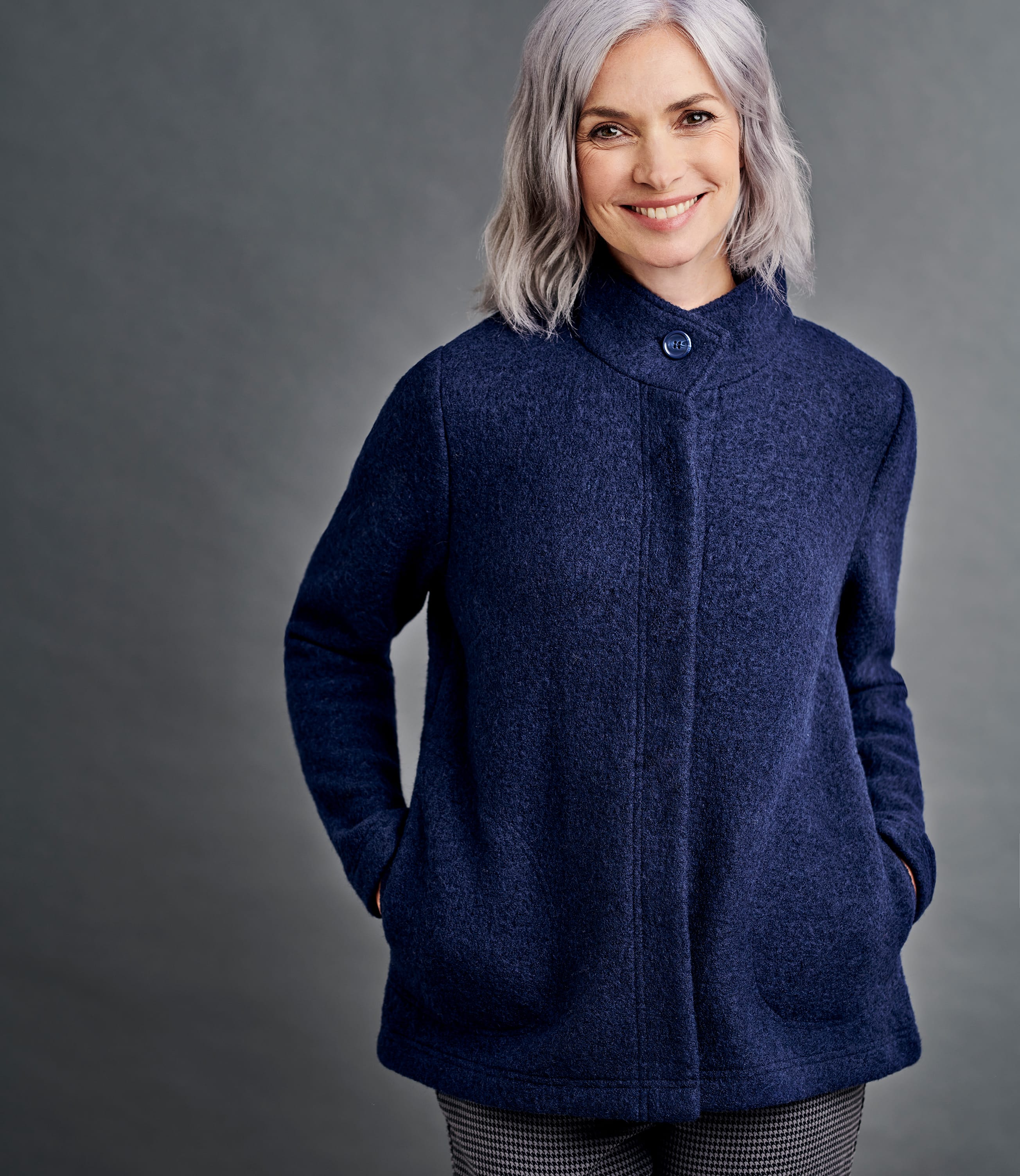 Navy Pure Wool | Womens Boiled Wool Short Coat