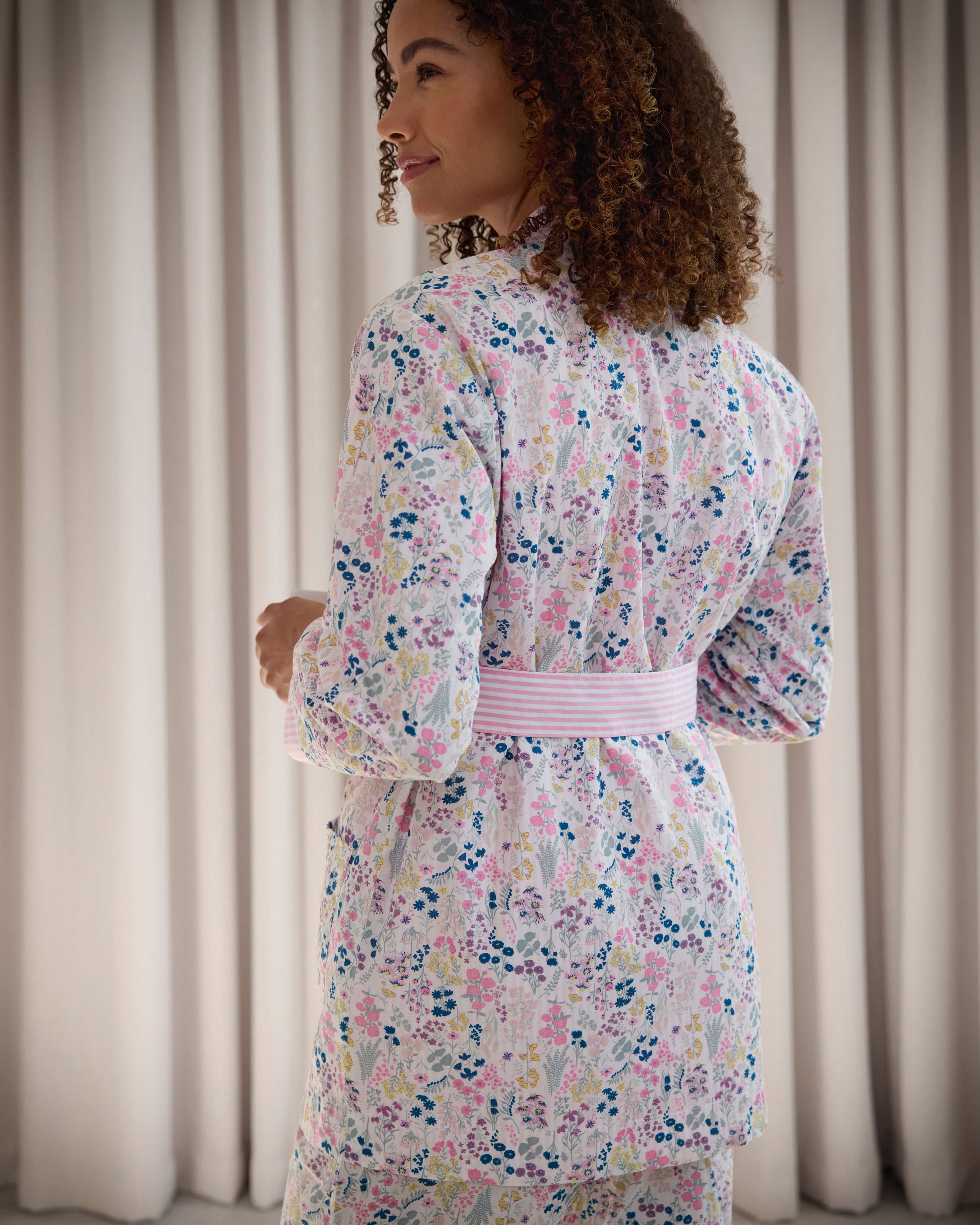 Botanical Floral Print/Pink | Reversible Lightweight Cotton Robe ...