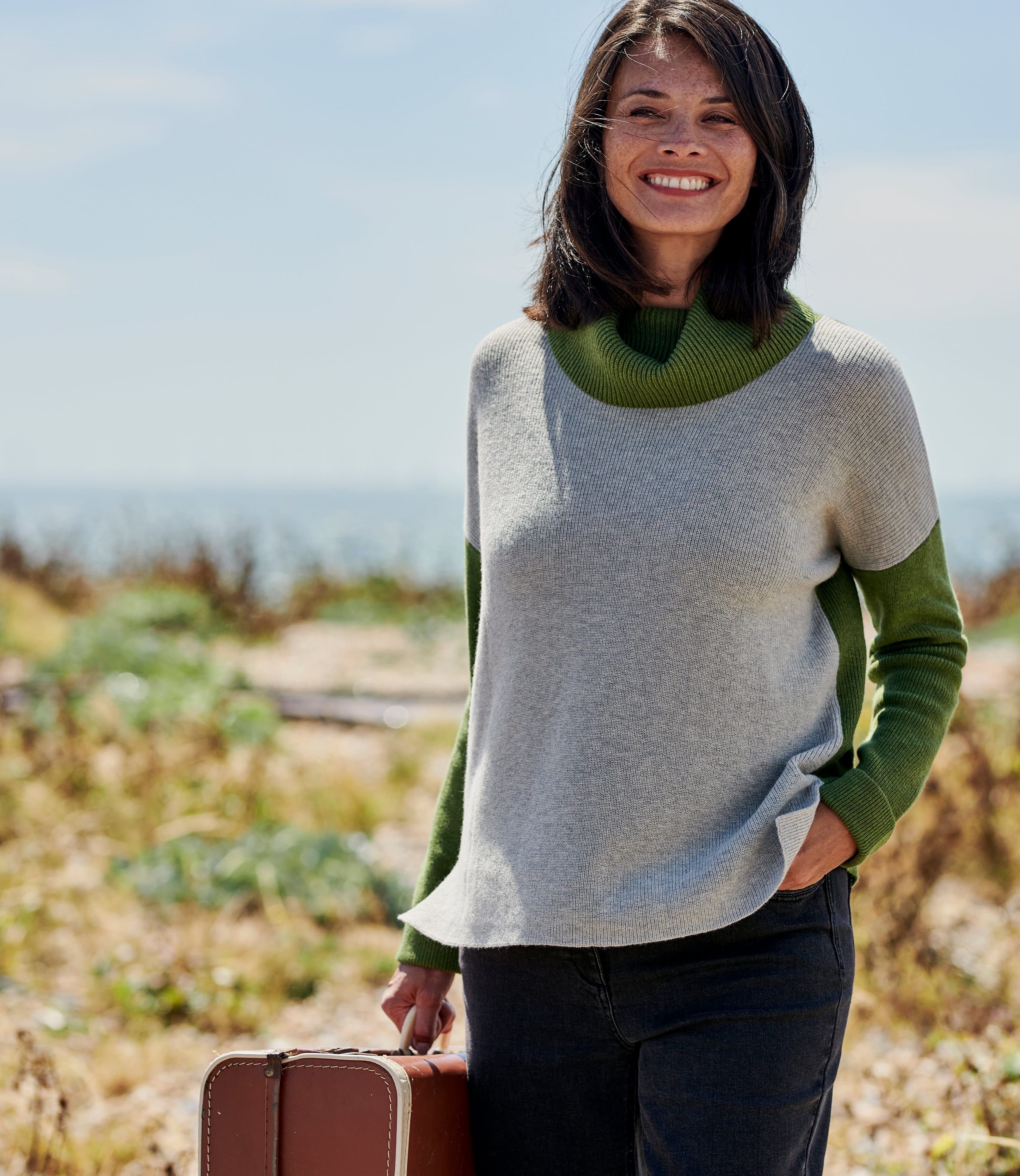 Grey Marl/Moss | Womens Wool Blend Multicolour Cowl Neck Jumper ...