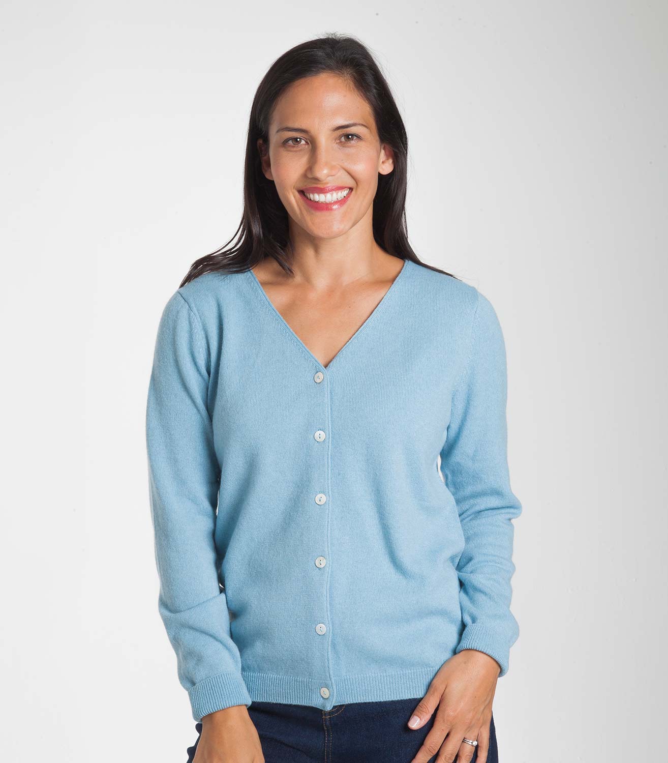 Spearmint Blue Womens Cashmere And Merino Luxurious V Neck Cardigan