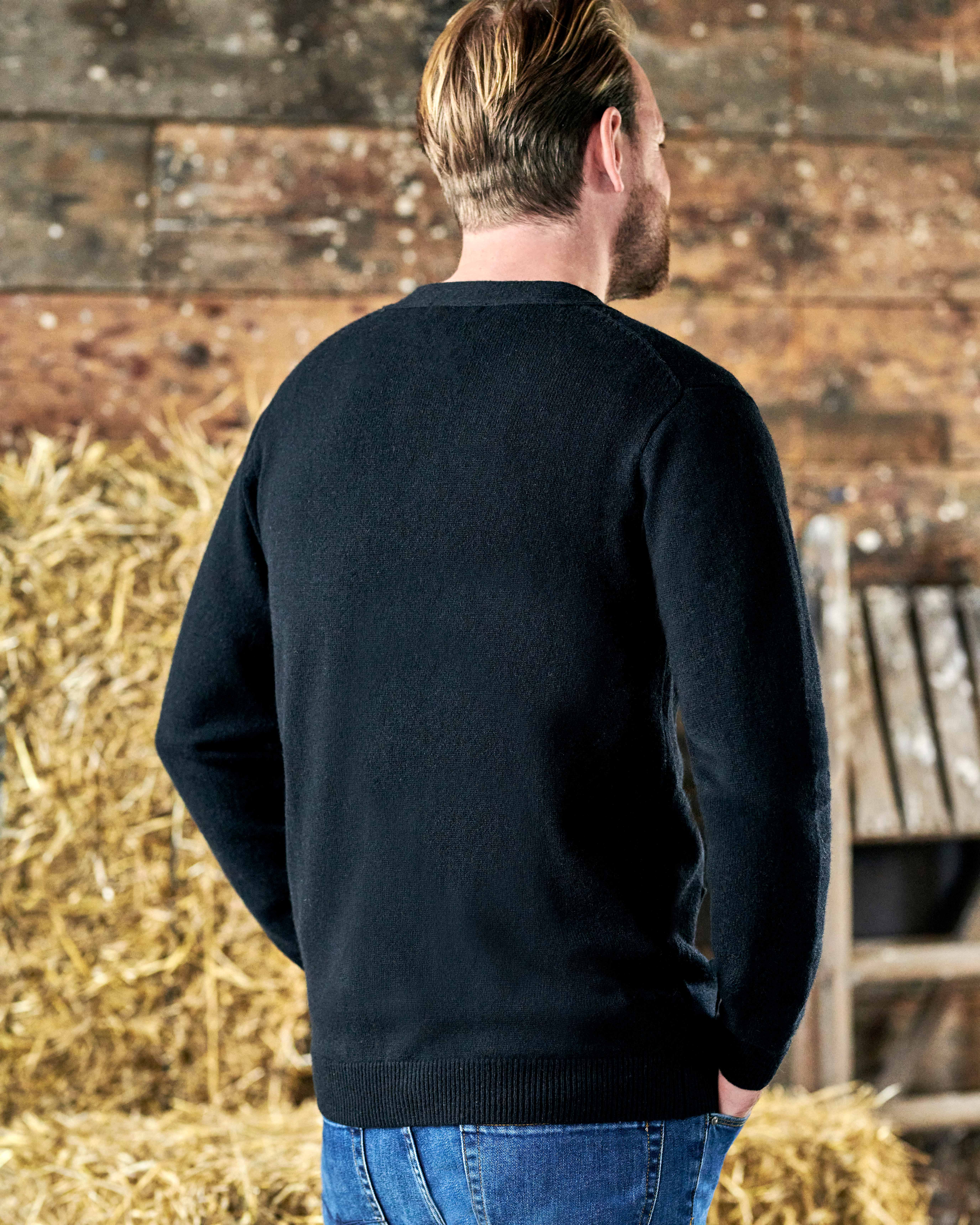Black Mens Lambswool V Neck Cardigan WoolOvers UK