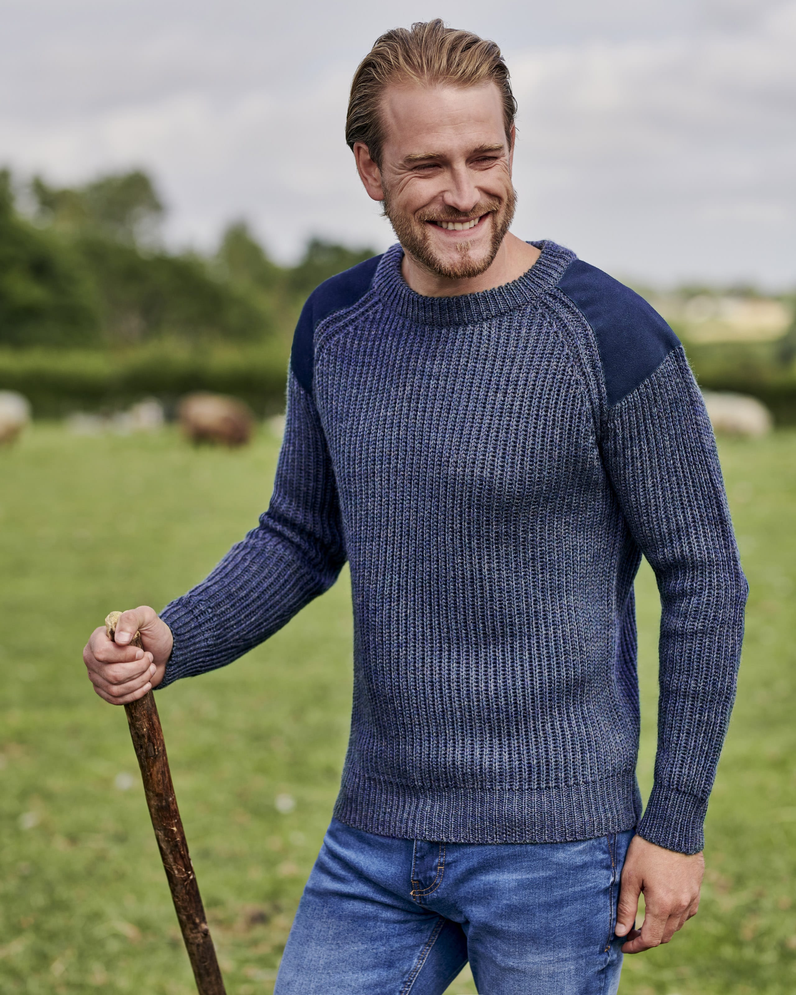 Denim Marl | 100% Pure Wool Countryman Jumper | WoolOvers UK