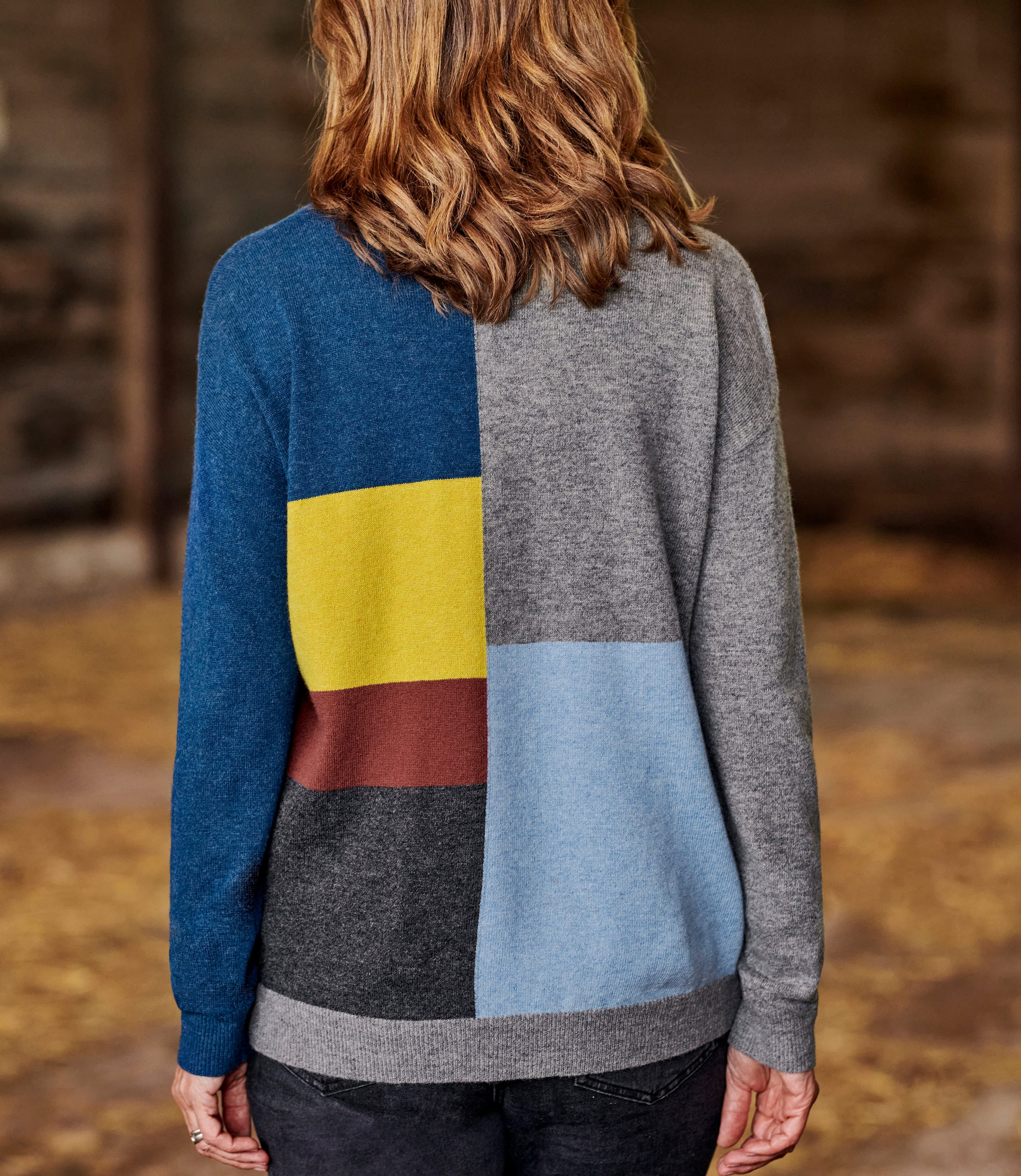 Multi | Womens 100% Merino Wool Multi Color Block Sweater | WoolOvers US