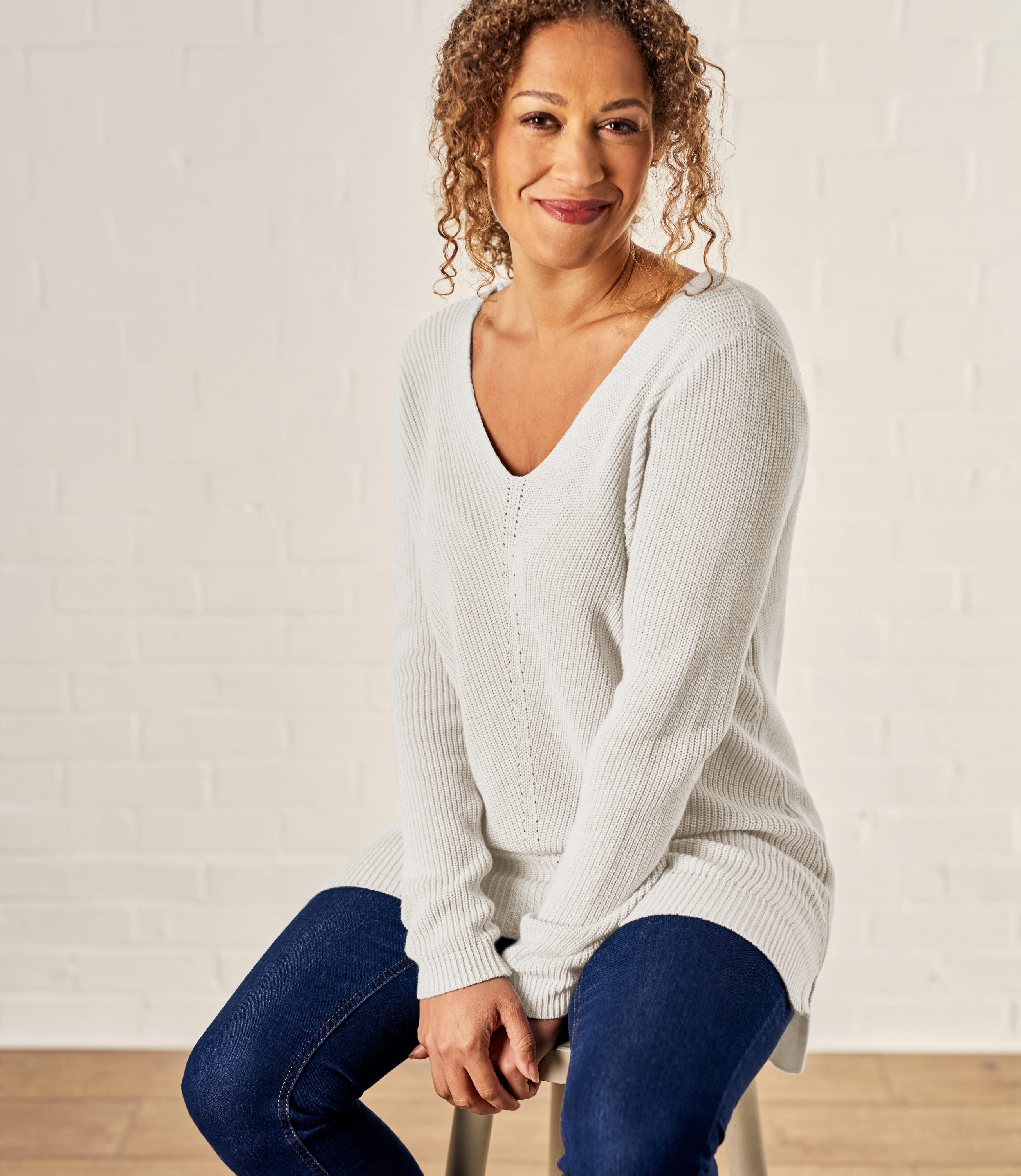 Cream | Womens Cotton Pointelle Detail Jumper | WoolOvers UK