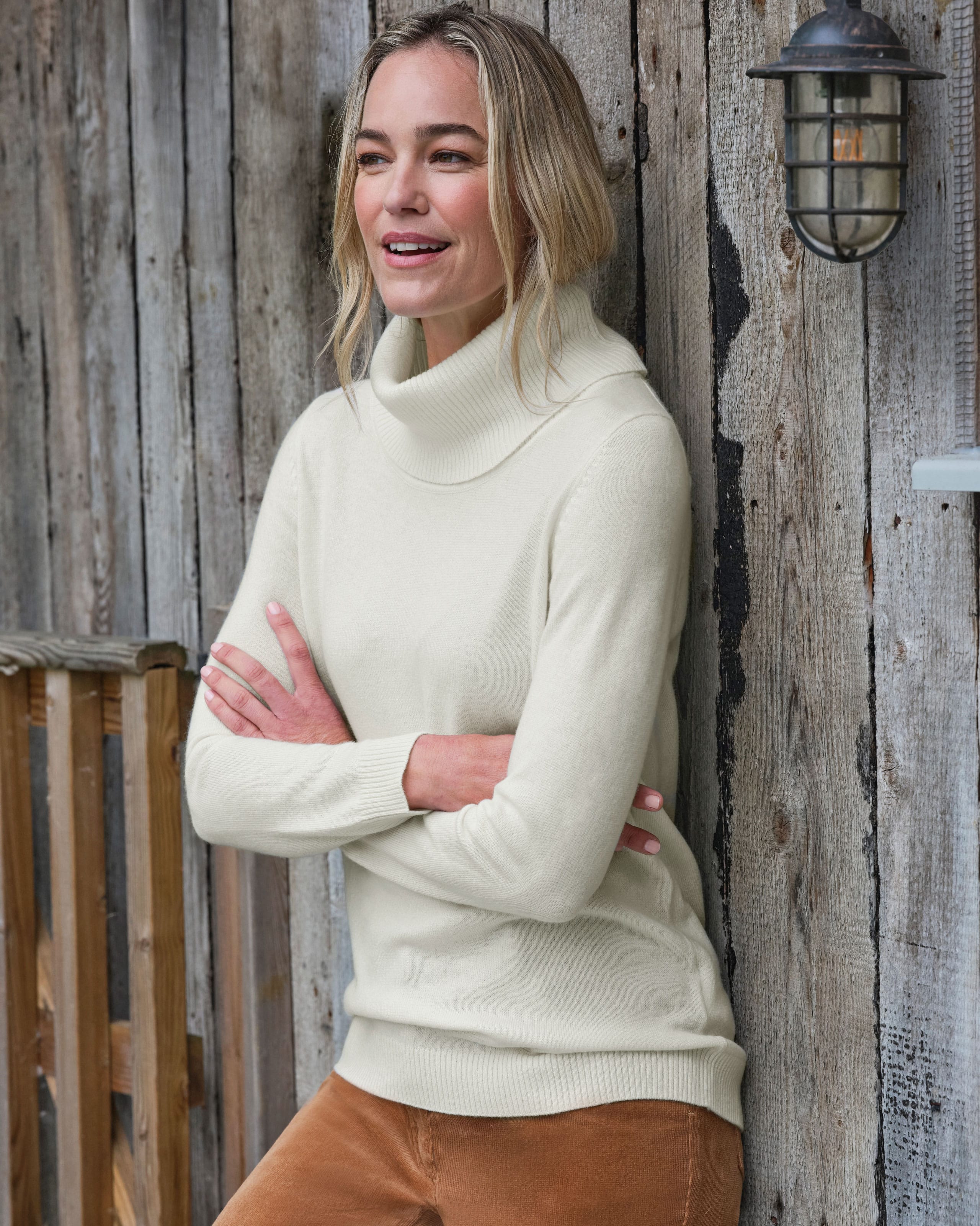 Cream Cashmere And Merino Long Sleeve Cowl Neck Sweater Woolovers Us