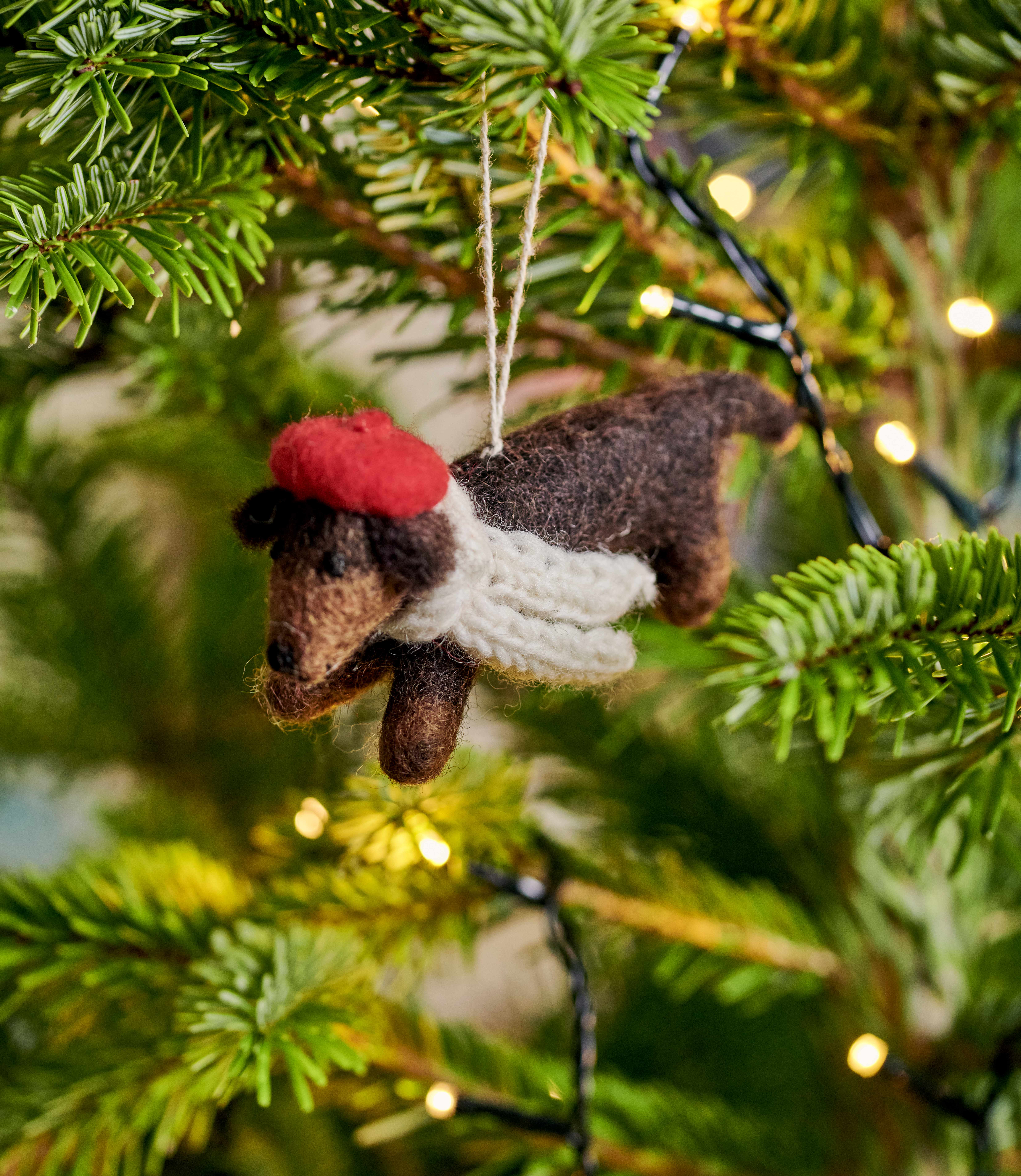 Brown  Darcy Dog Christmas Decoration  WoolOvers UK