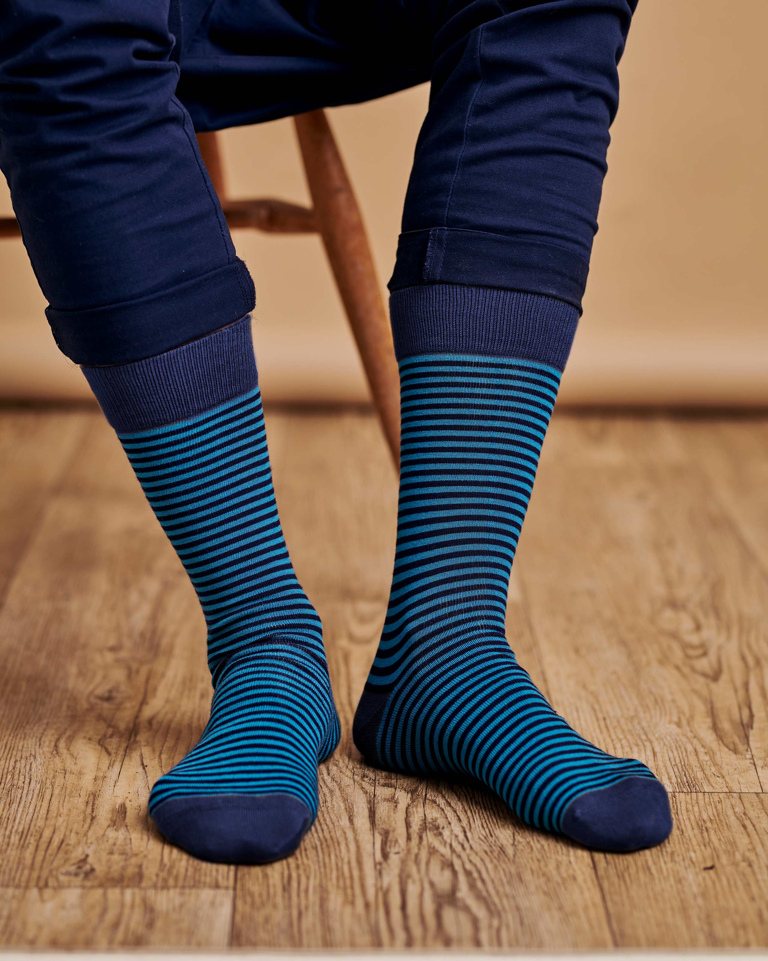 Bright Blue Stripe Mens Stripe Bamboo Sock WoolOvers AU