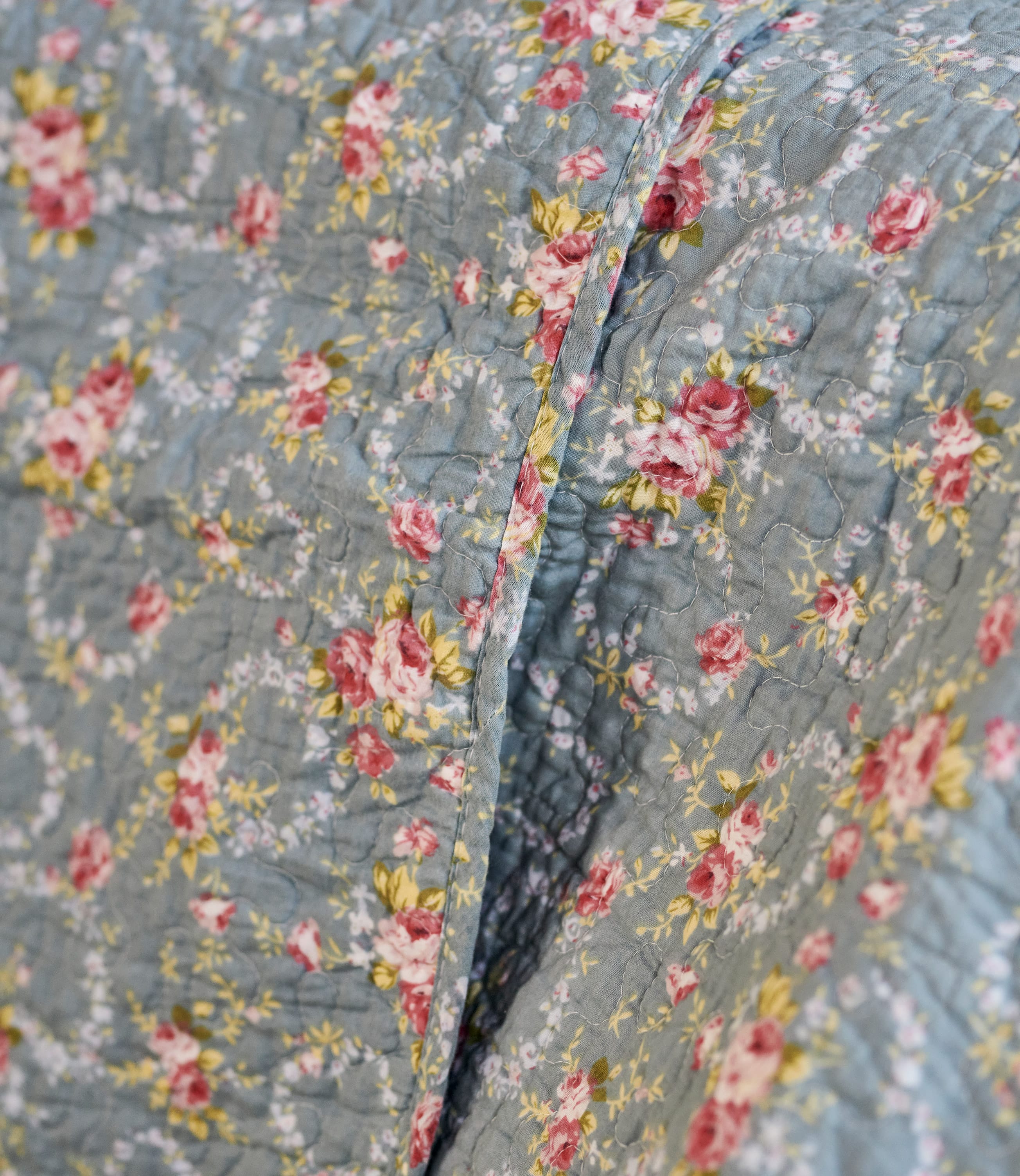 Light Blue Floral Cotton Blend Printed Cotton Quilt