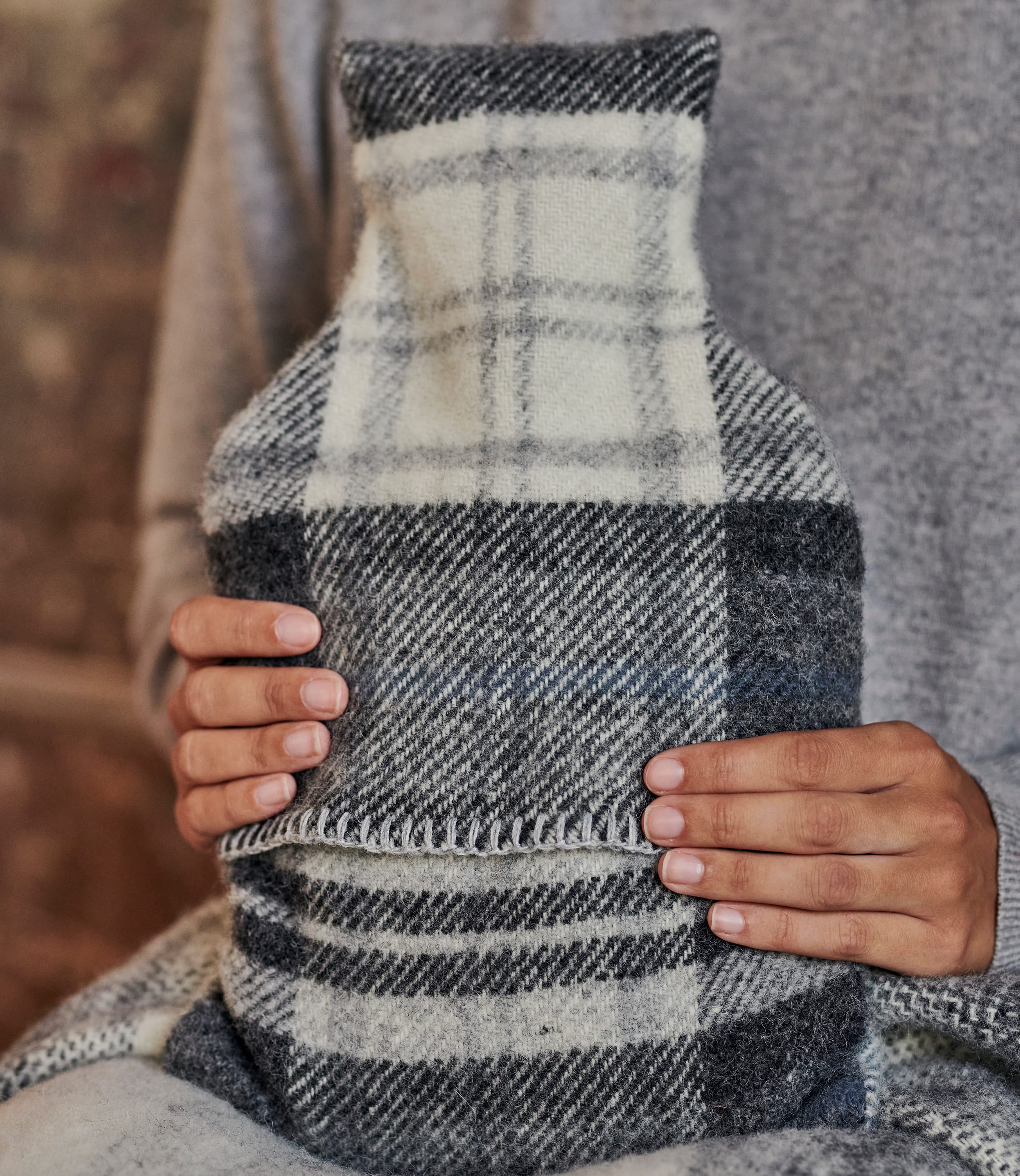 Grey Check Hot Water Bottle & Cover WoolOvers UK