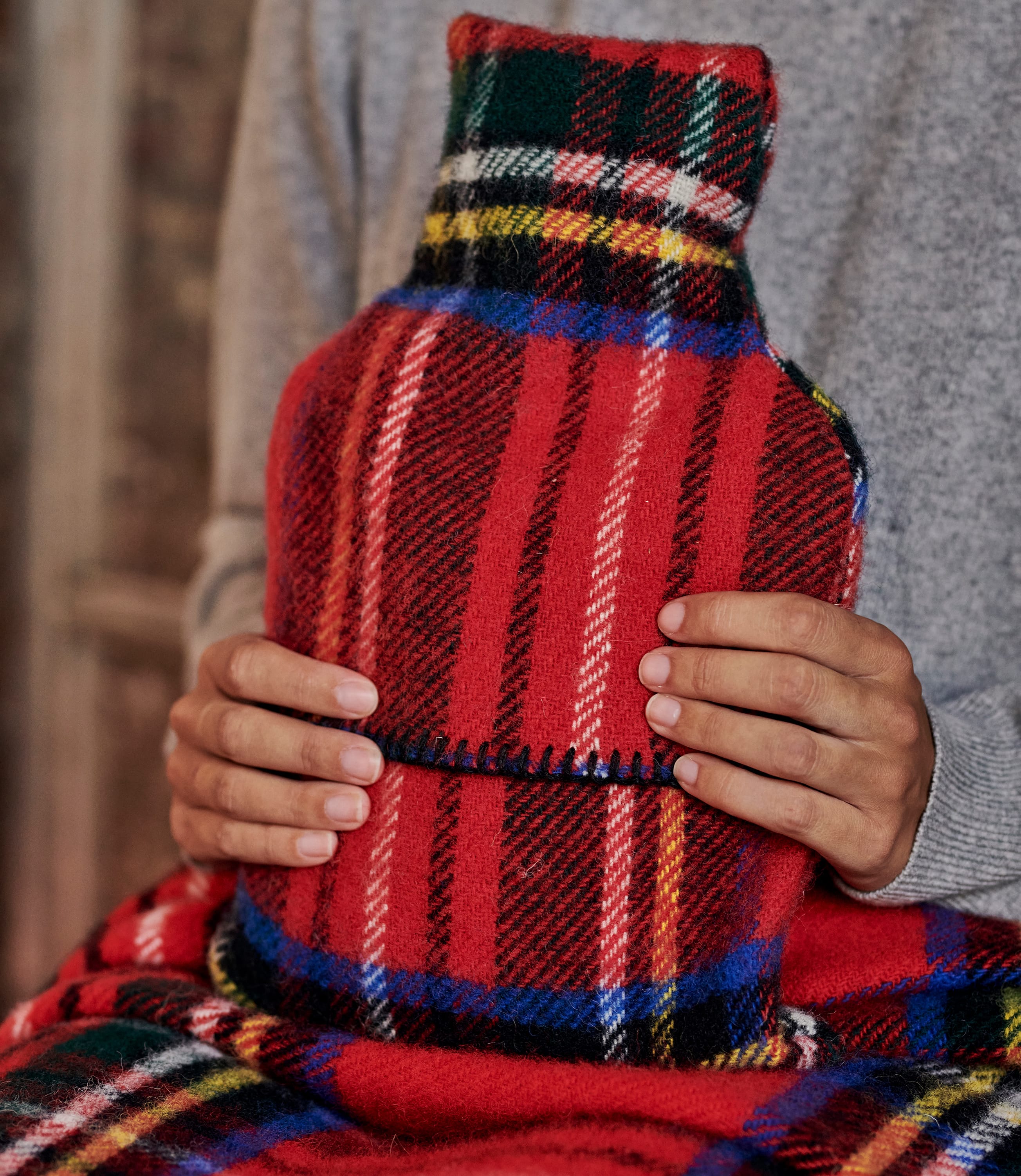 Rust Tartan Hot Water Bottle & Cover WoolOvers UK