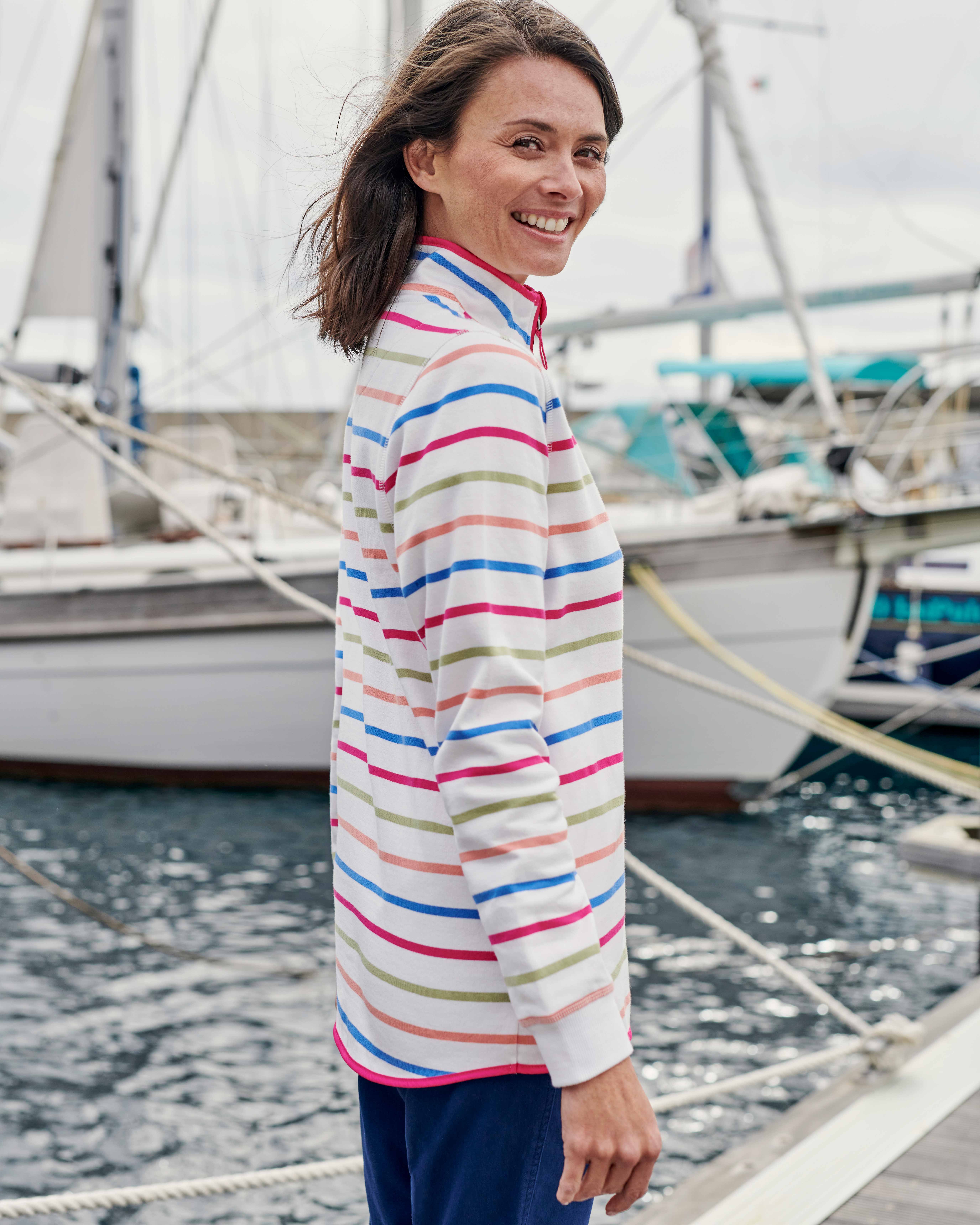Bright Multi Stripe Organic Cotton Half Zip Sweatshirt WoolOvers UK