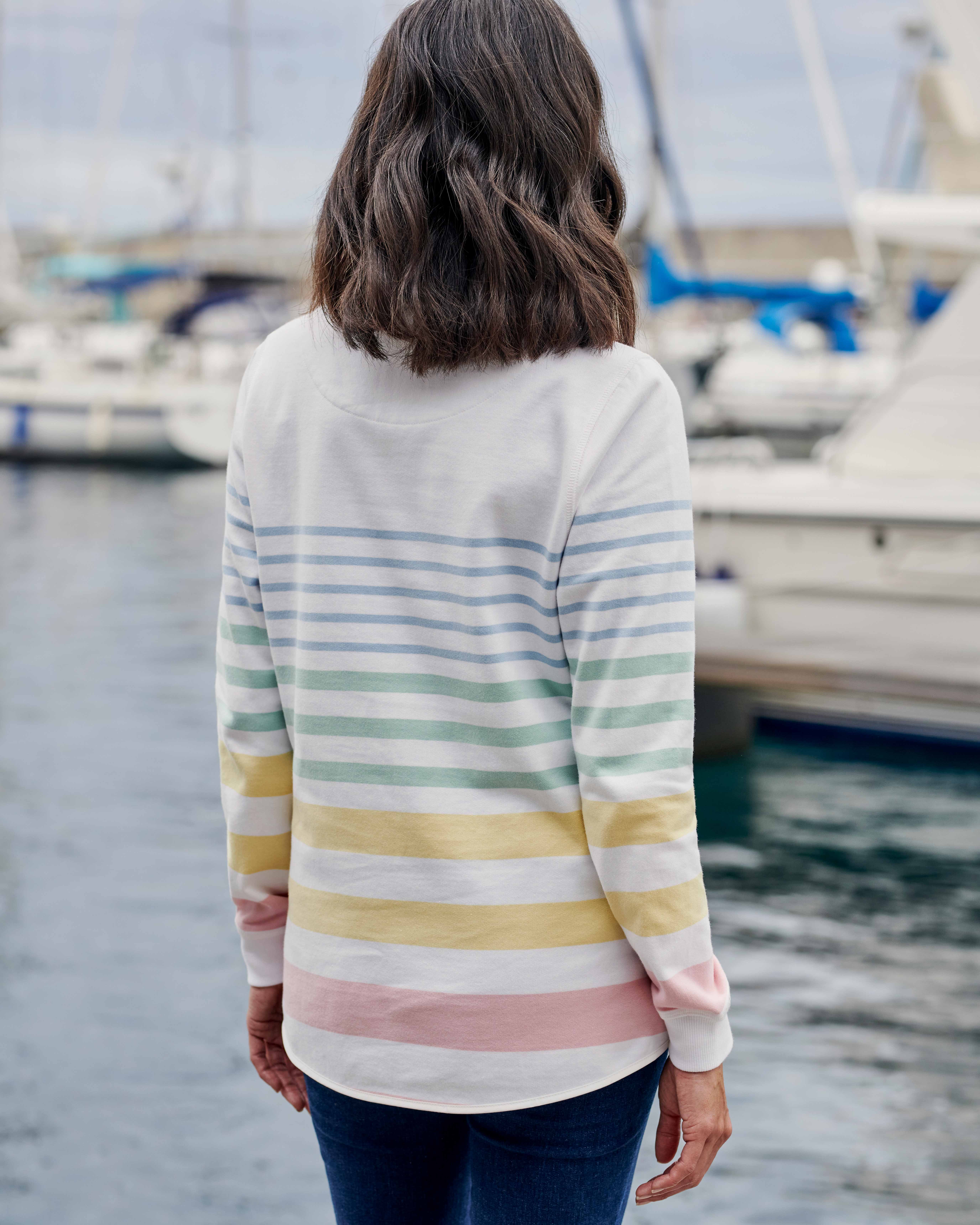 Pastel Stripe Organic Cotton Half Zip Sweatshirt WoolOvers UK