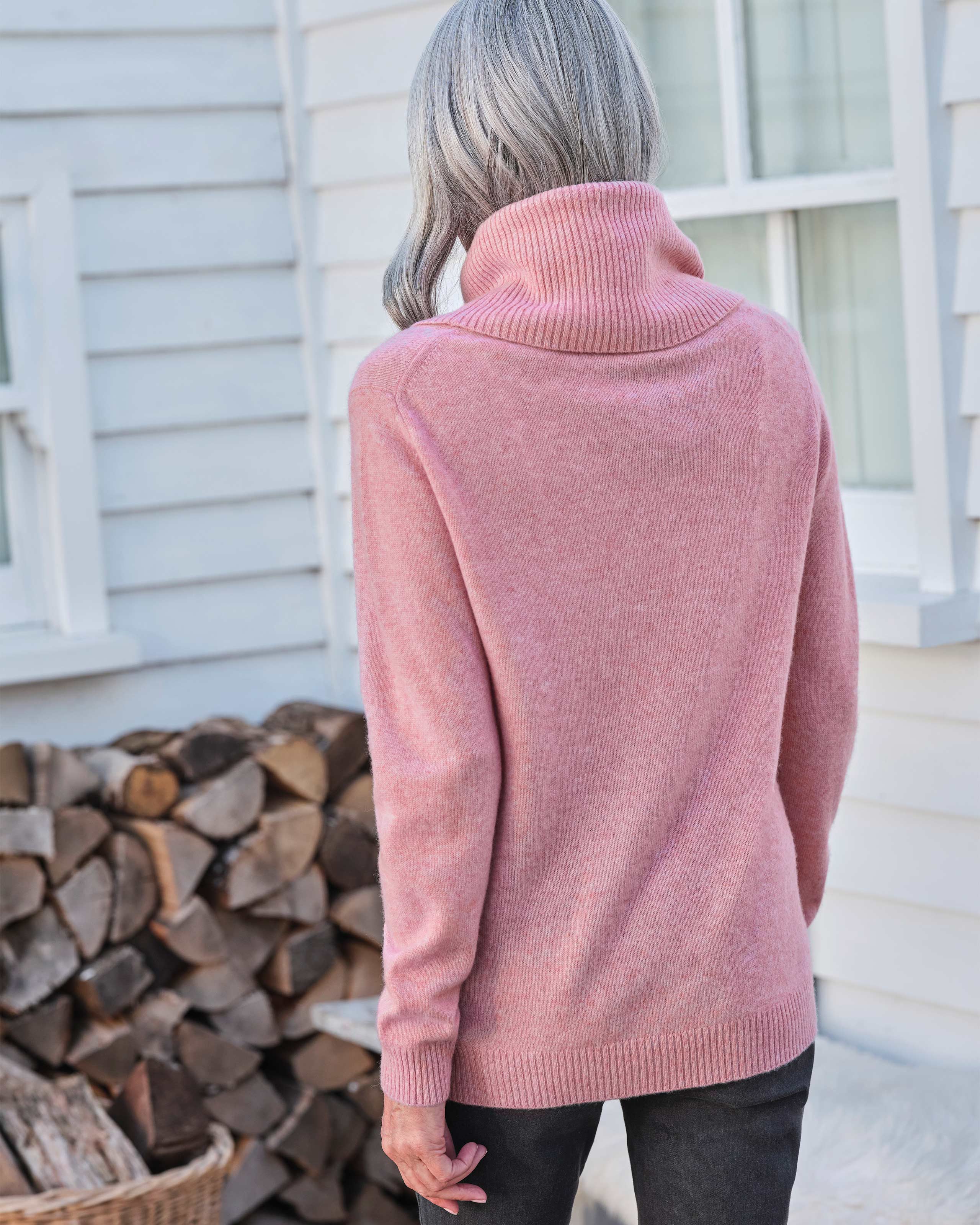 Petal Pink | Pure Cashmere Cowl Neck Jumper | WoolOvers UK