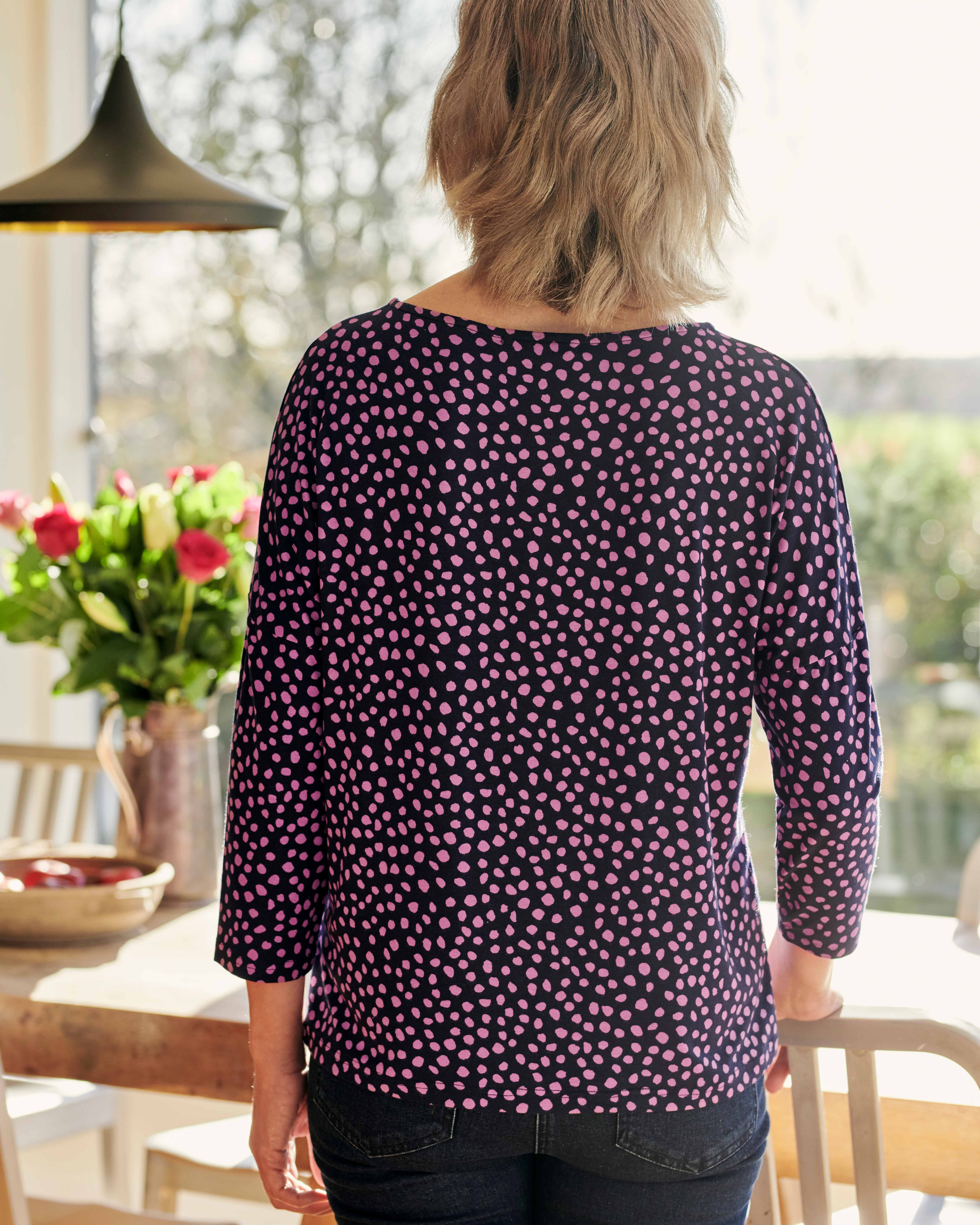 Blue/Orchid Dot Drop Sleeve Jersey Top WoolOvers UK