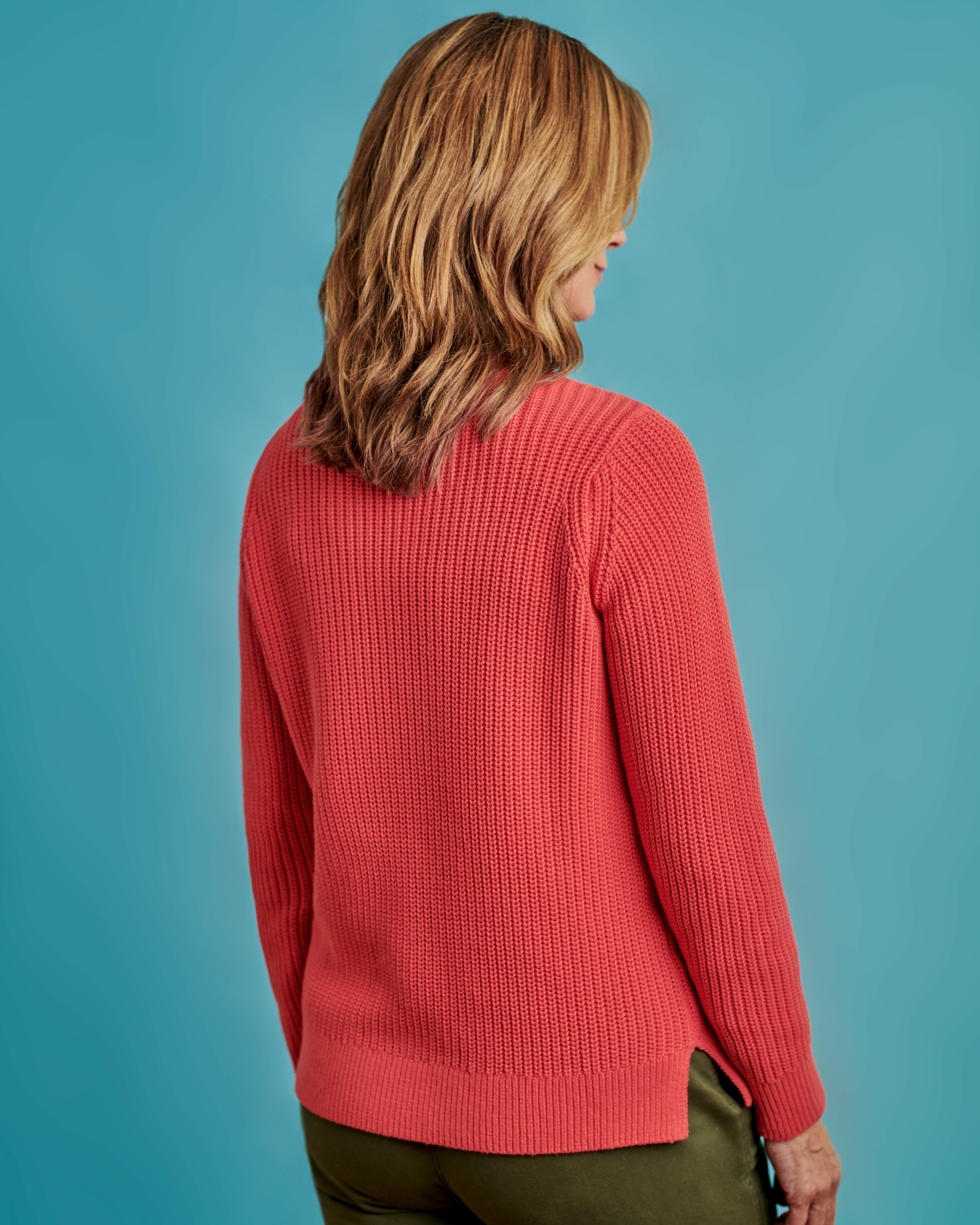 Coral Organic Cotton Crew Neck Jumper With Pointelle Detail WoolOvers AU