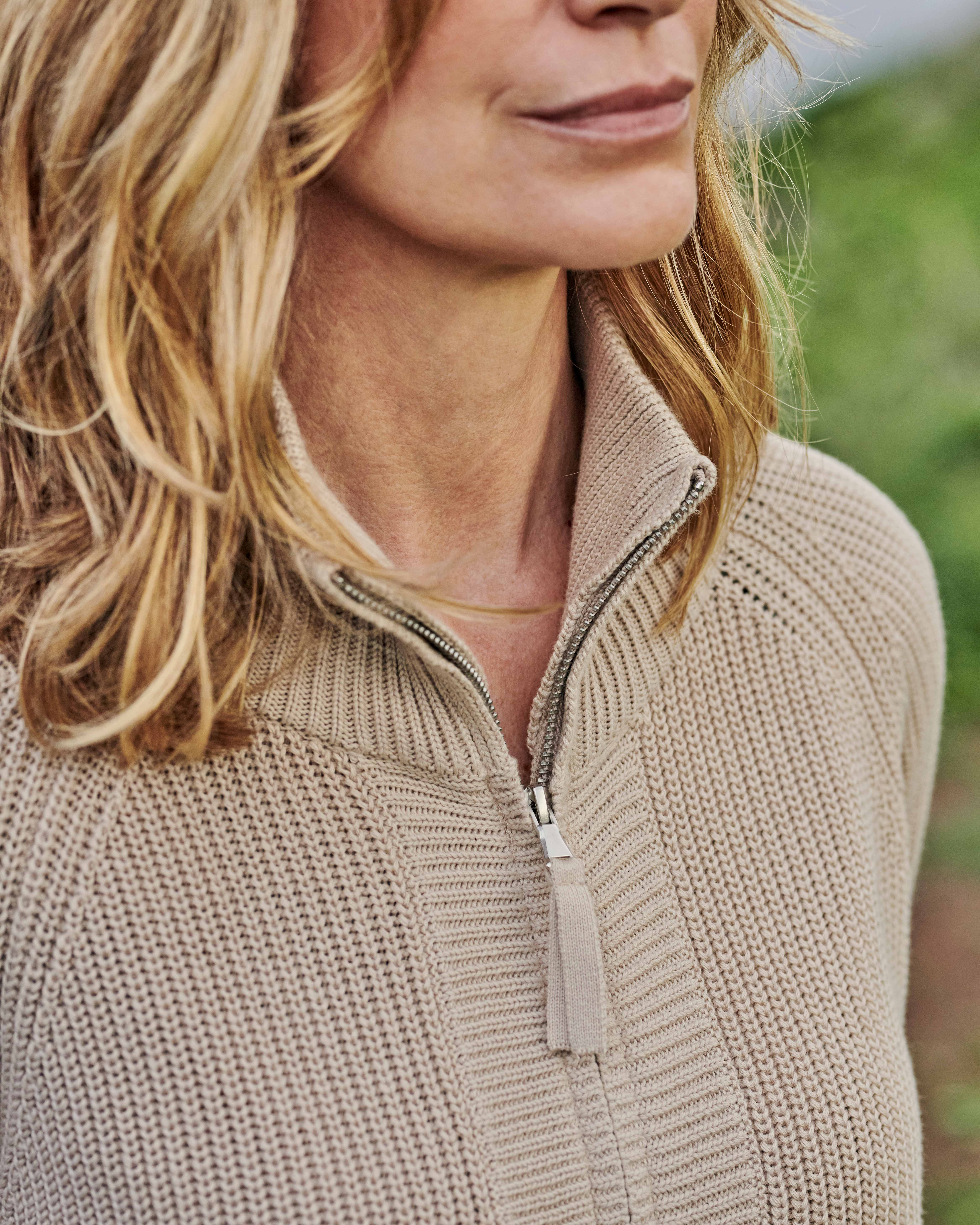 Lin | Cardigan à col zippé - Femme - Pur Coton | Woolover FR