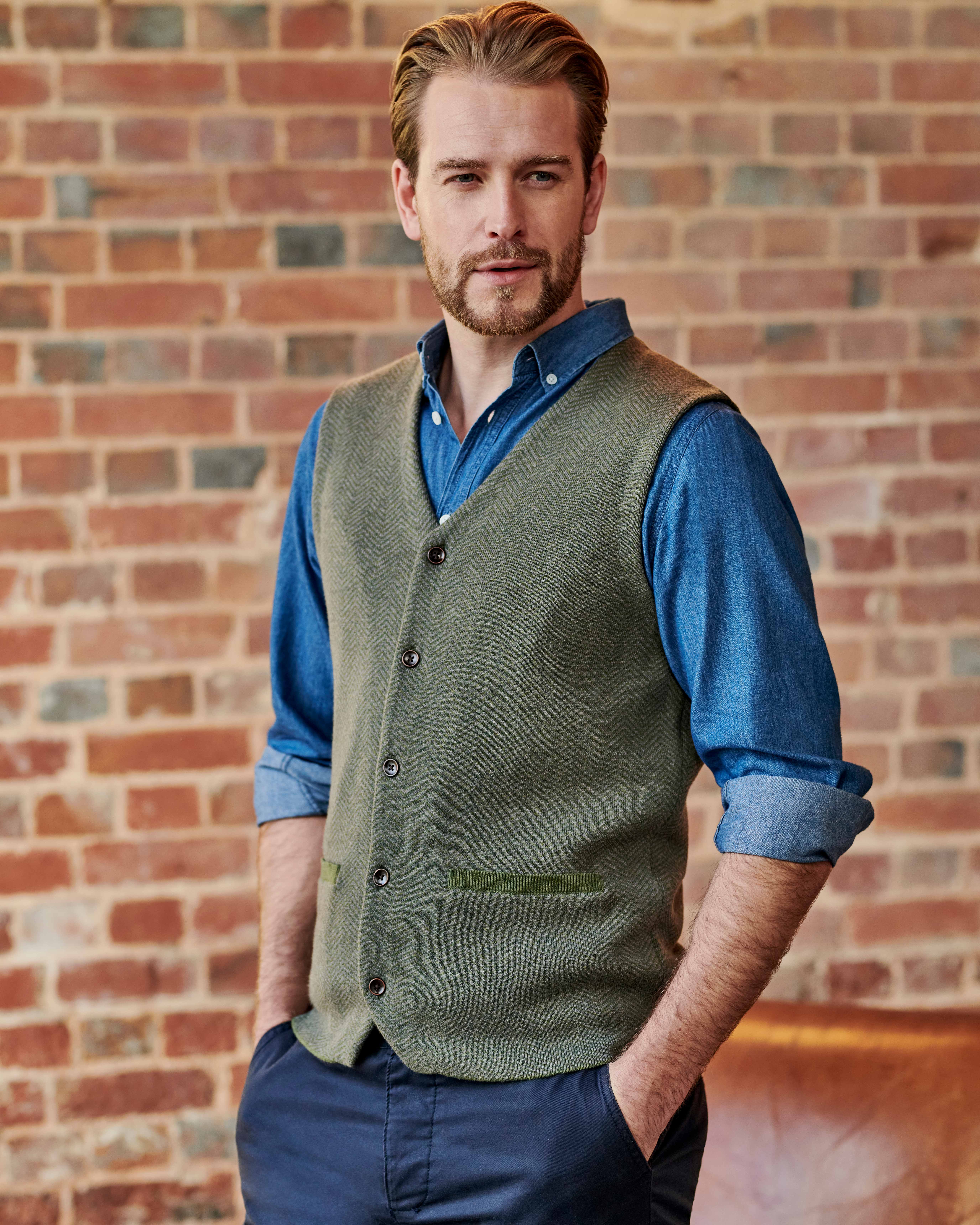 Green/Grey | Organic Cotton Cashmere Vest | WoolOvers US