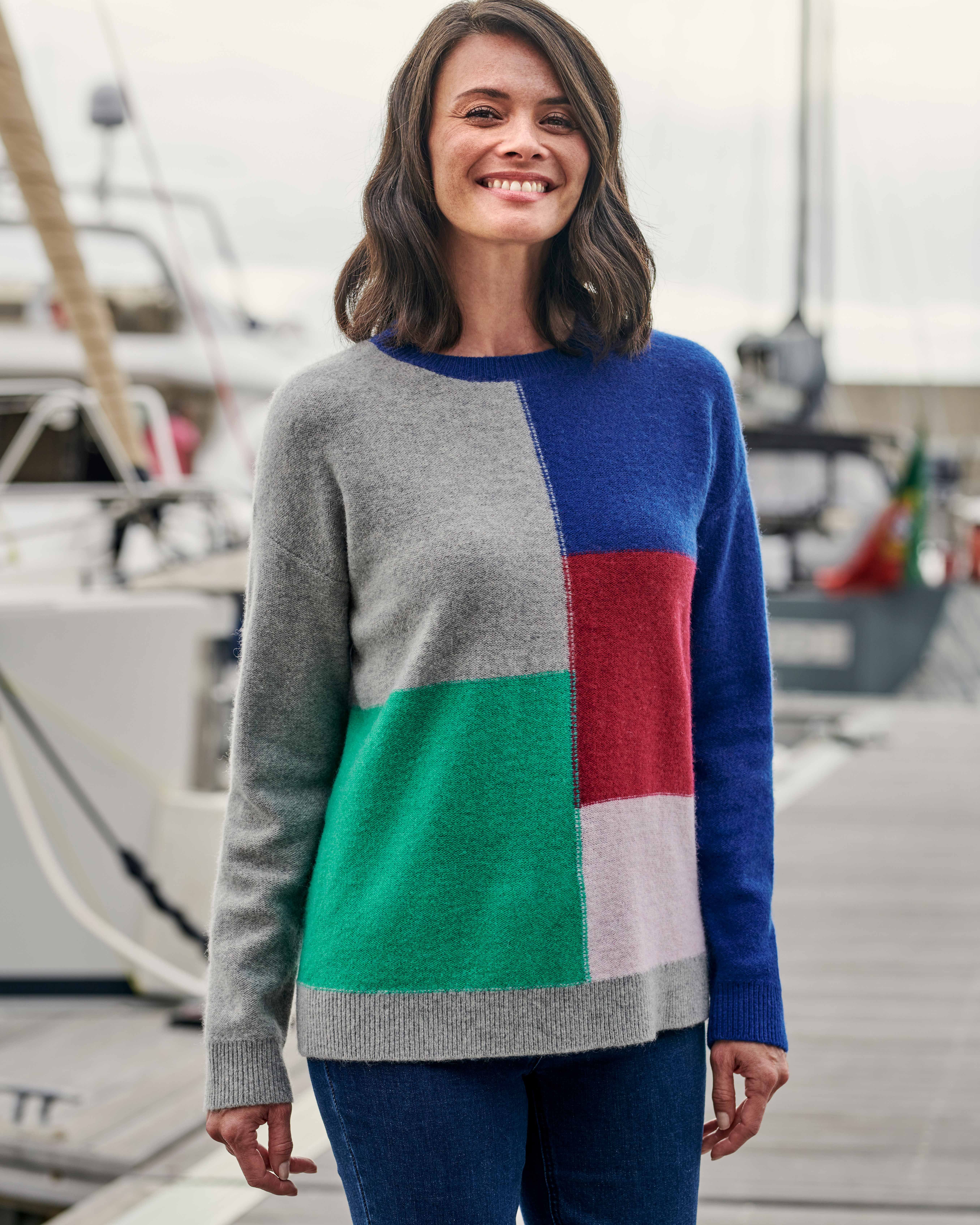 Multi | Multi Square Colour Block Jumper | WoolOvers UK