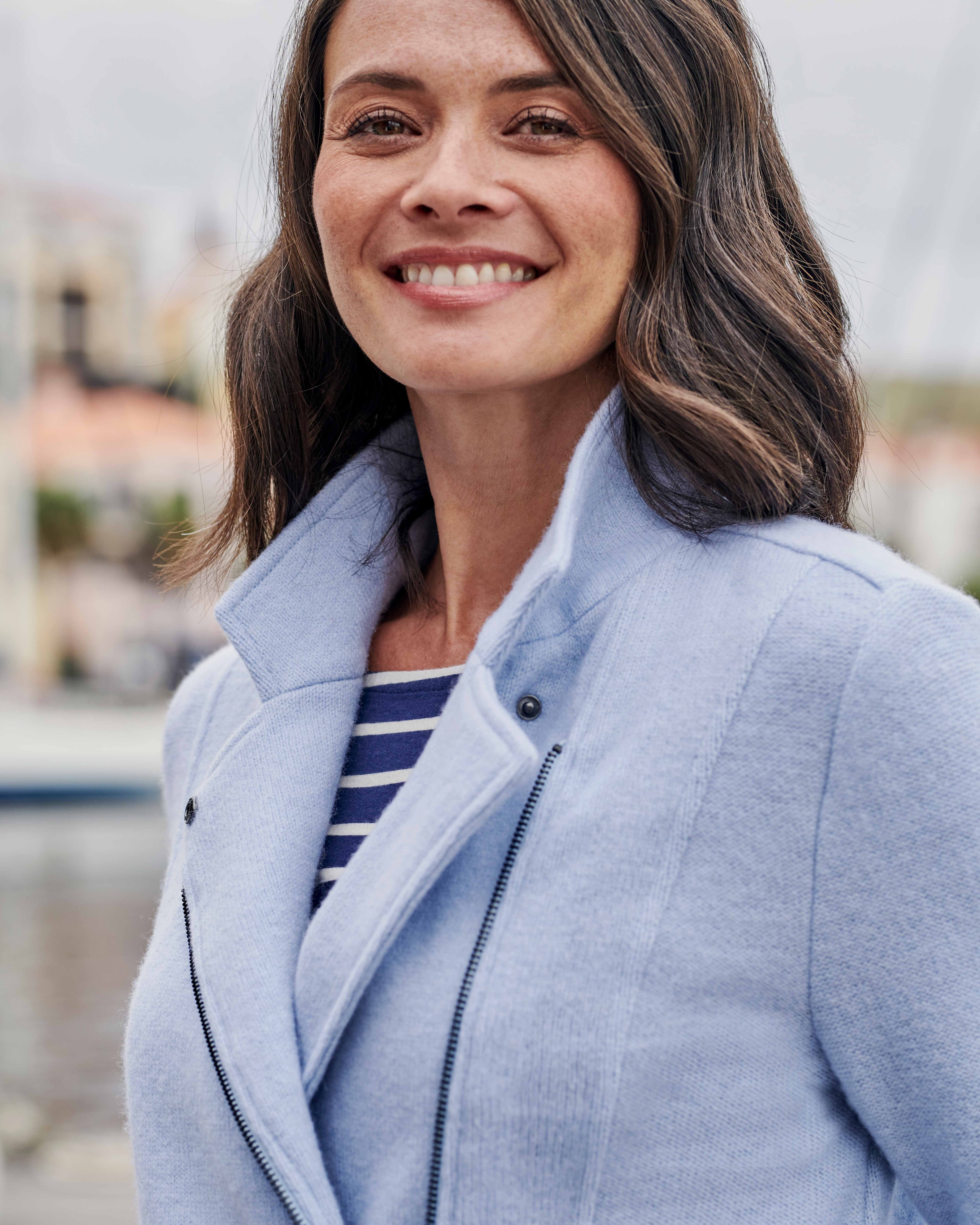 Light Blue Knitted Biker Jacket WoolOvers UK