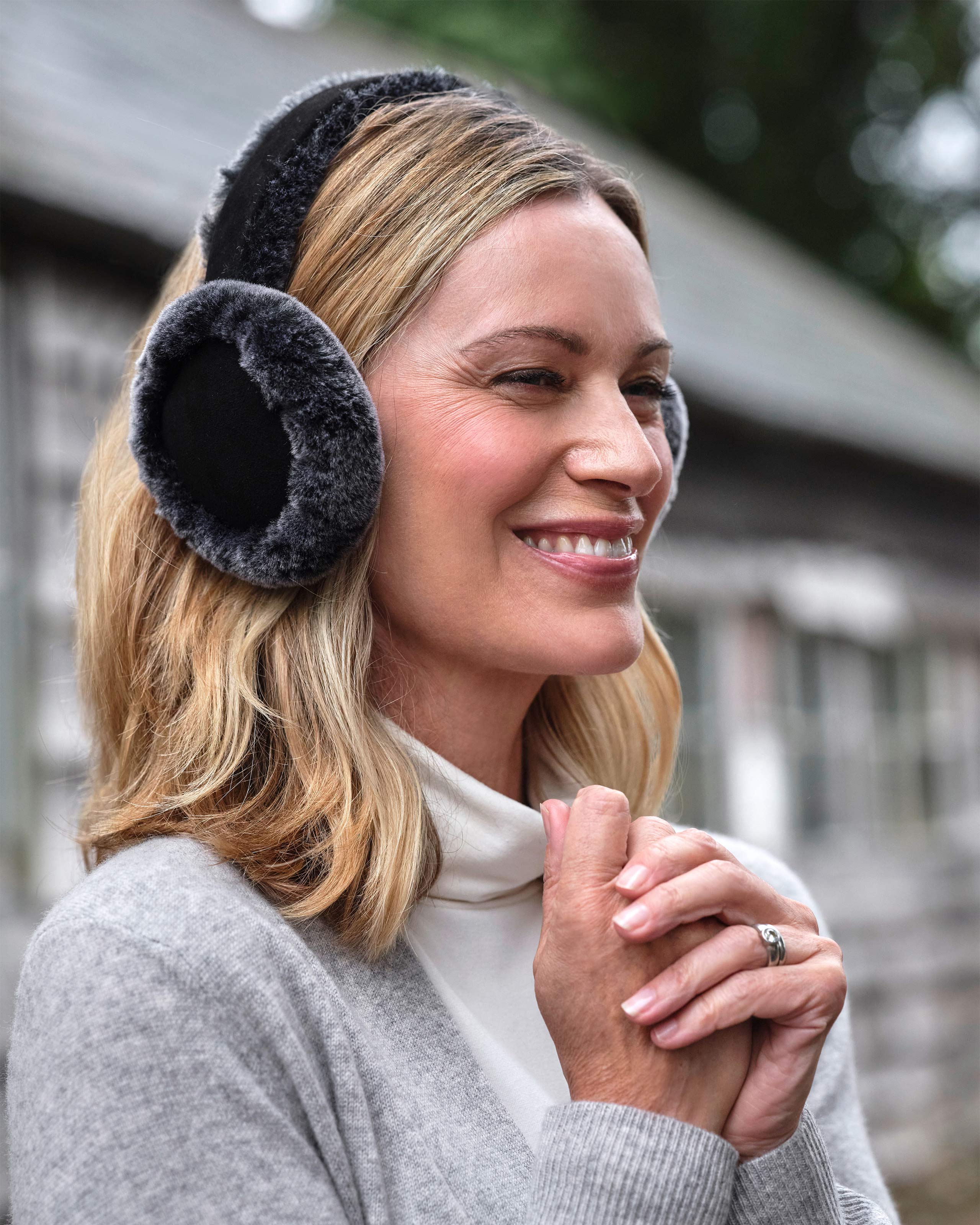 Black Tipped Womens Sheepskin Earmuffs WoolOvers US