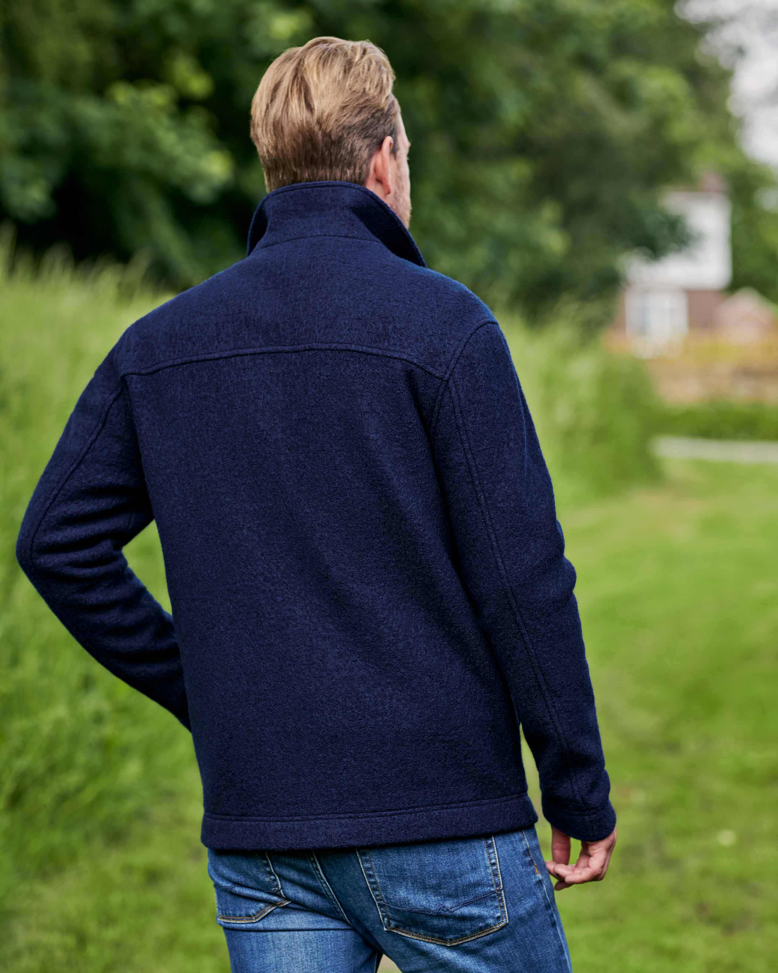 Navy | Boiled Wool Worker Jacket | WoolOvers UK