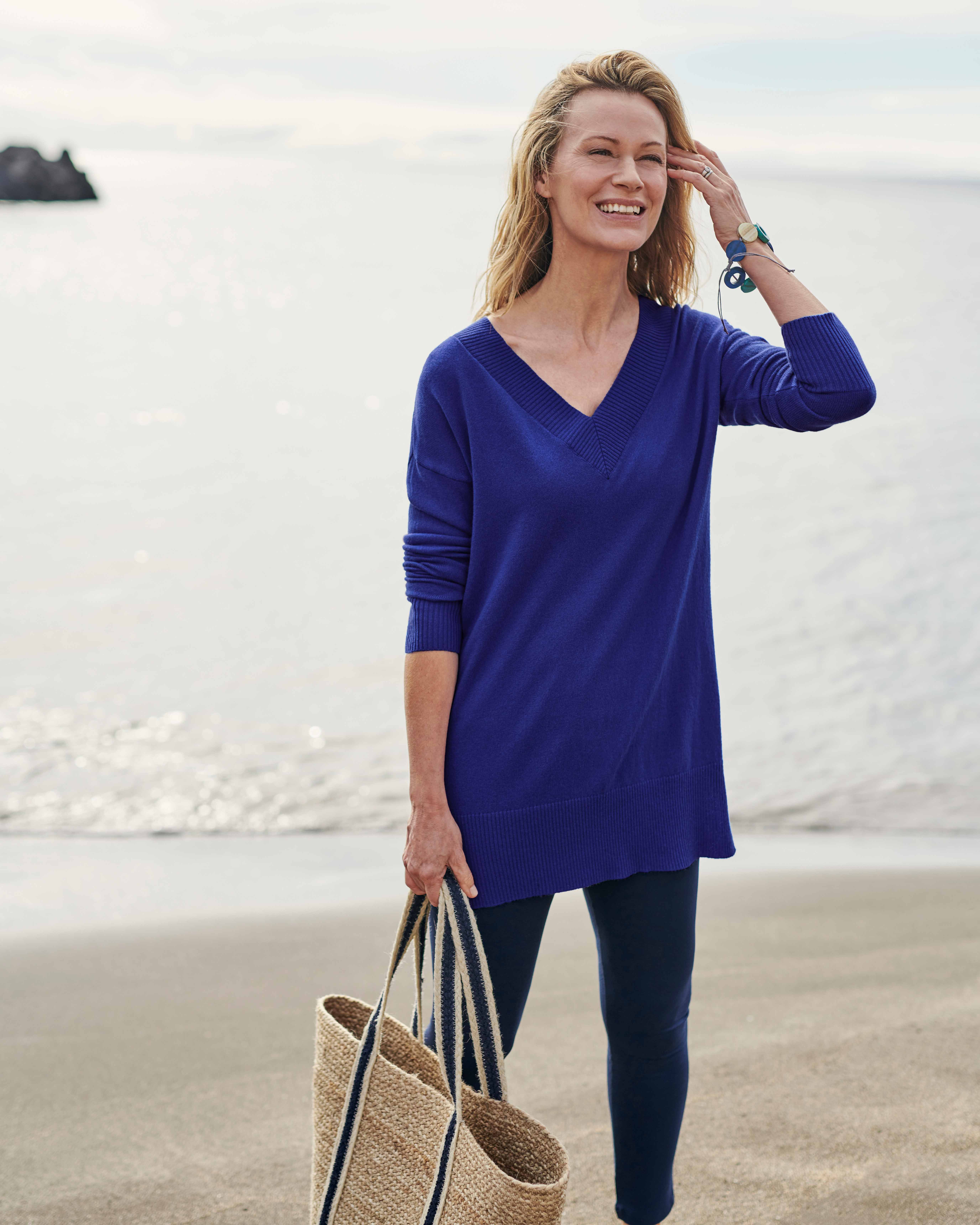 Sapphire Blue | Cashmere Merino Deep V Neck Tunic | WoolOvers AU