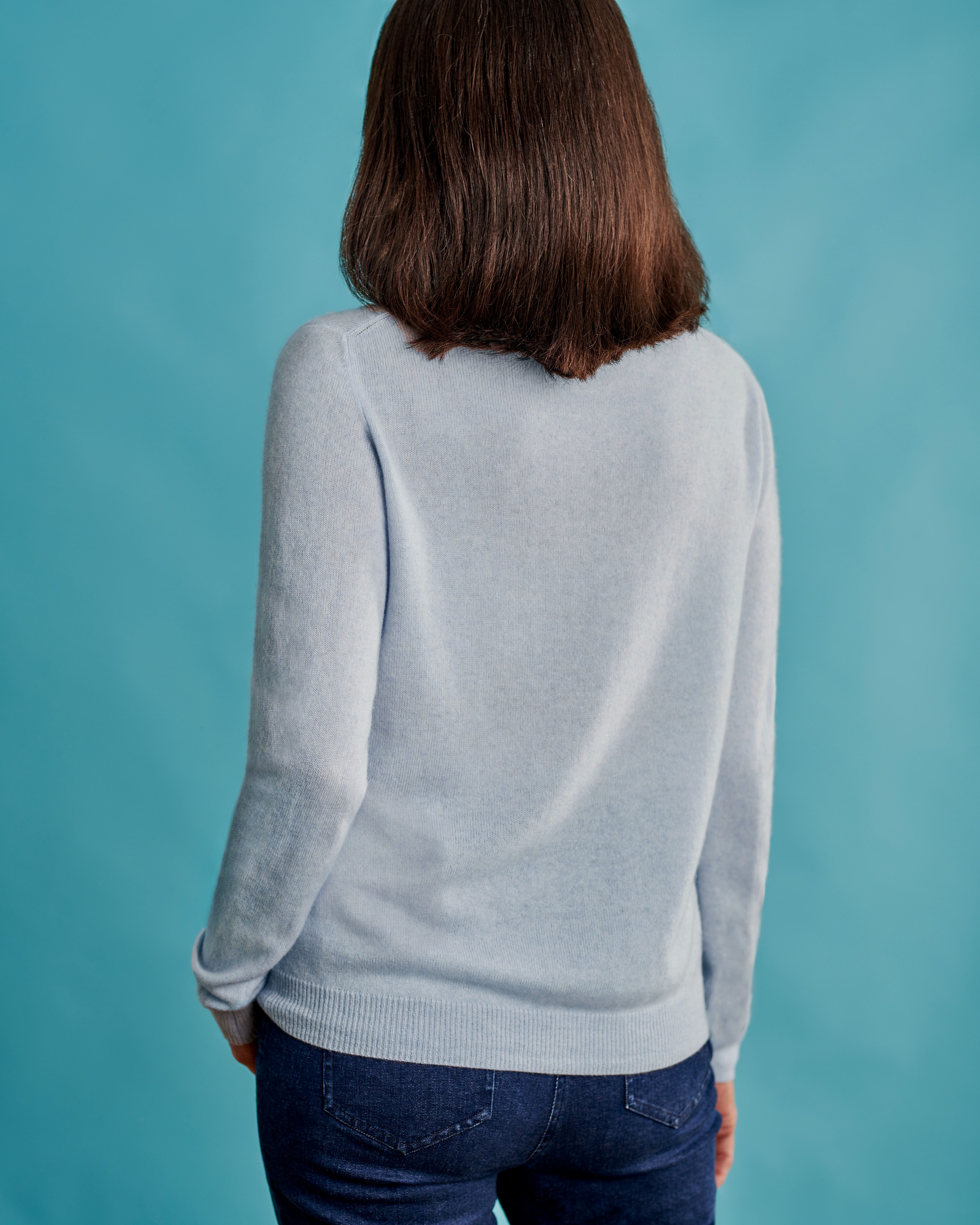 Powder Blue | Cashmere Merino Crew Neck Cardigan | WoolOvers UK