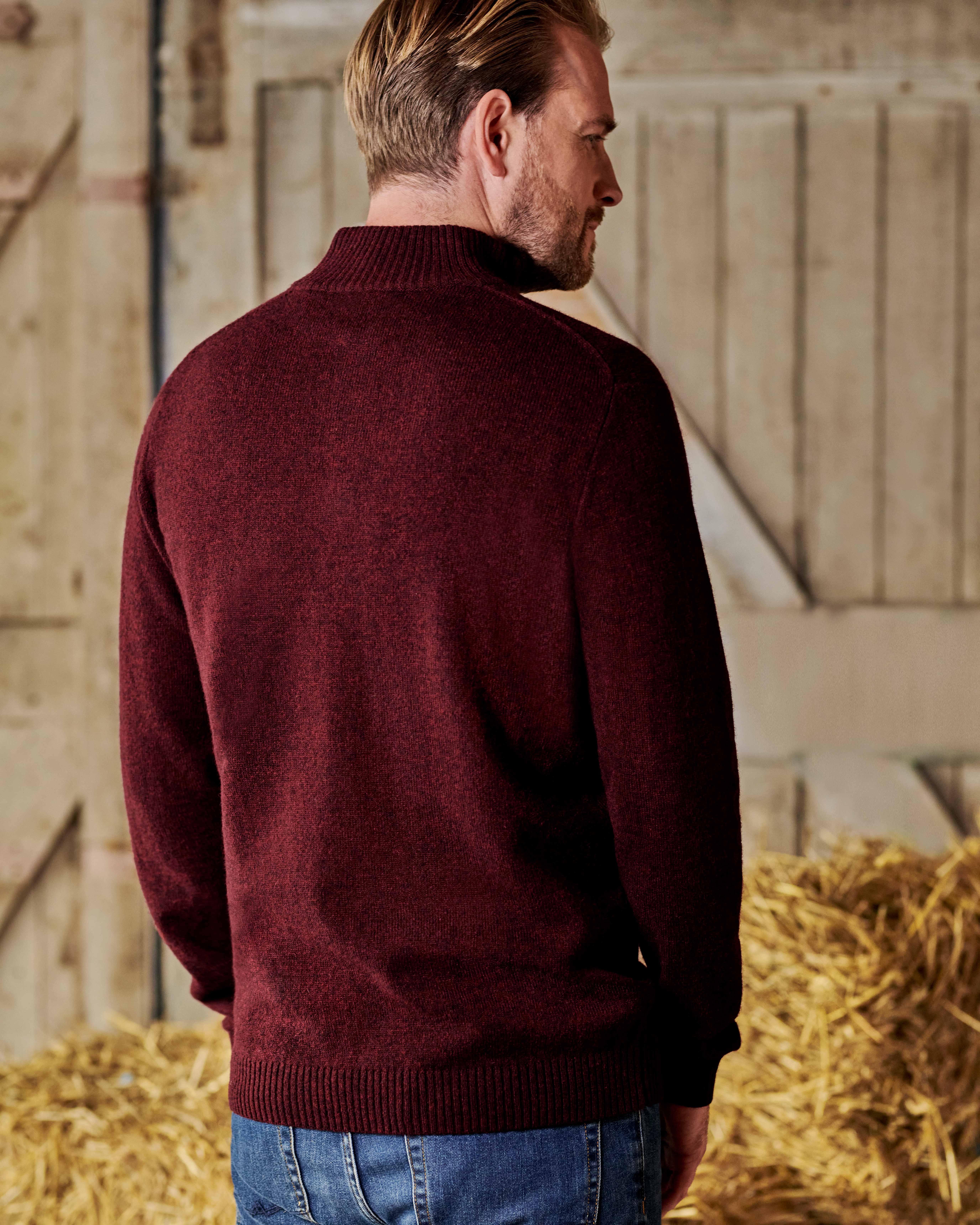 Merlot | Mens Lambswool Zip Neck Sweater | WoolOvers US