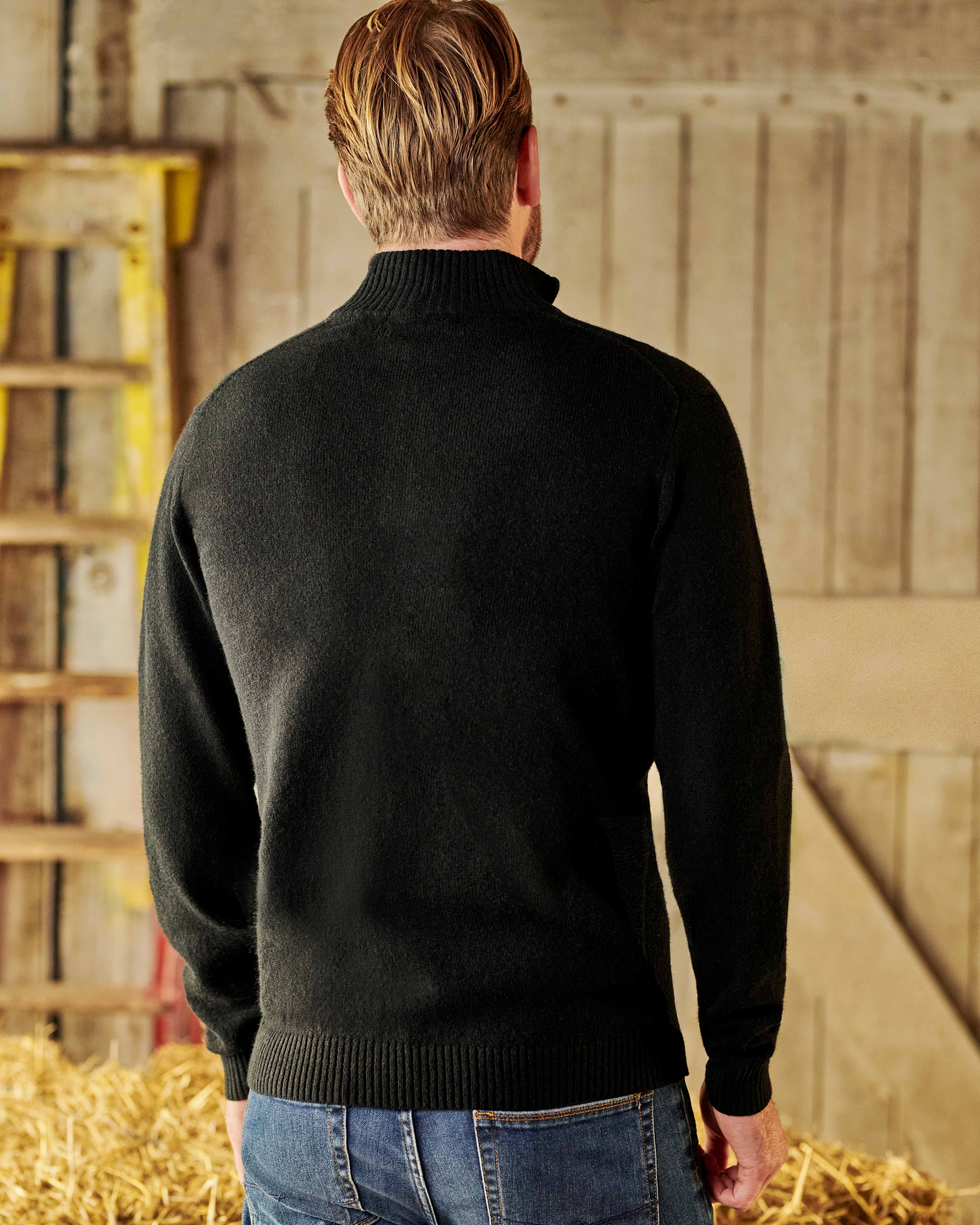 Black Mens Lambswool Zip Neck Sweater WoolOvers US
