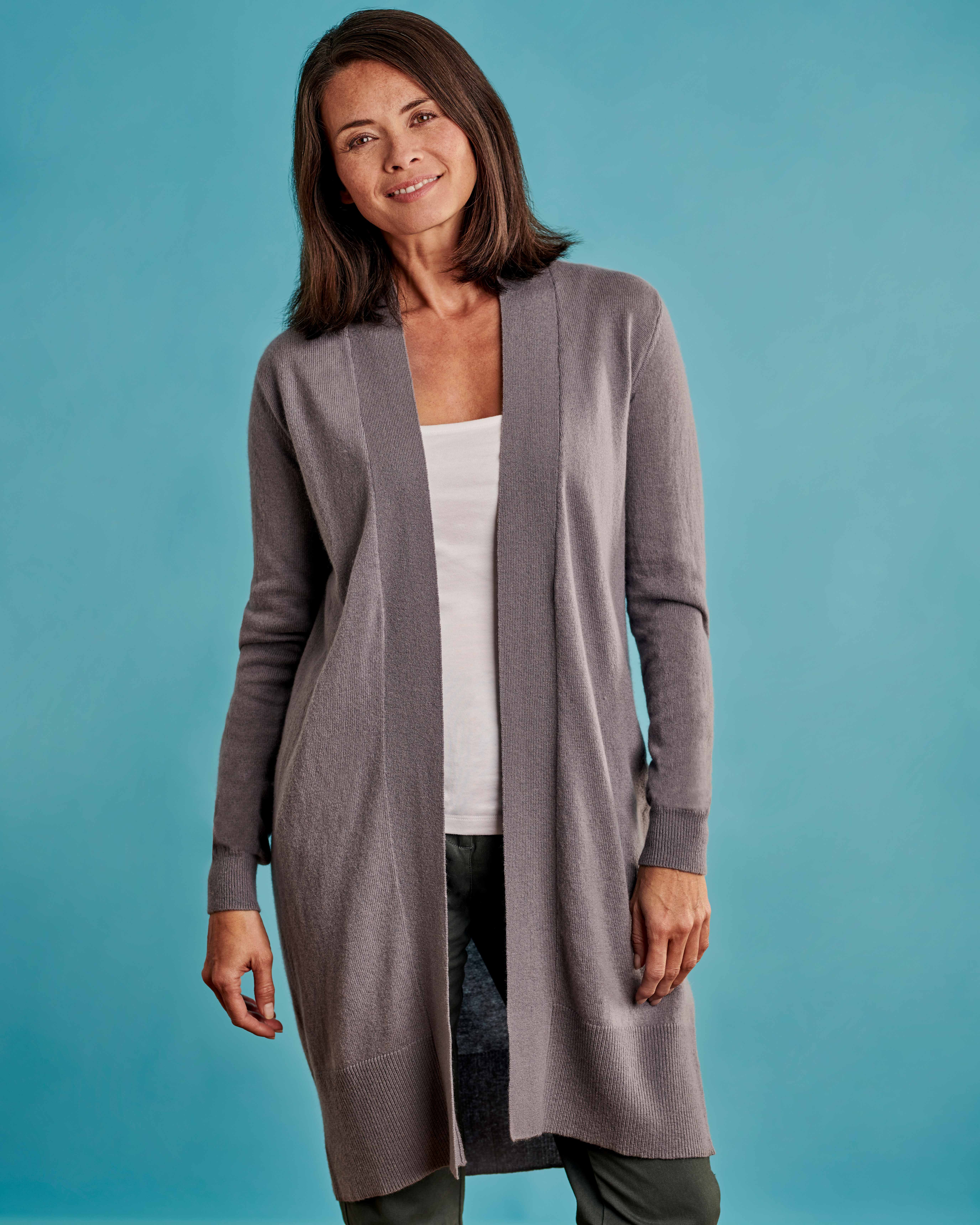 Pink Shell | Cashmere & Merino Open Long Cardigan | WoolOvers US
