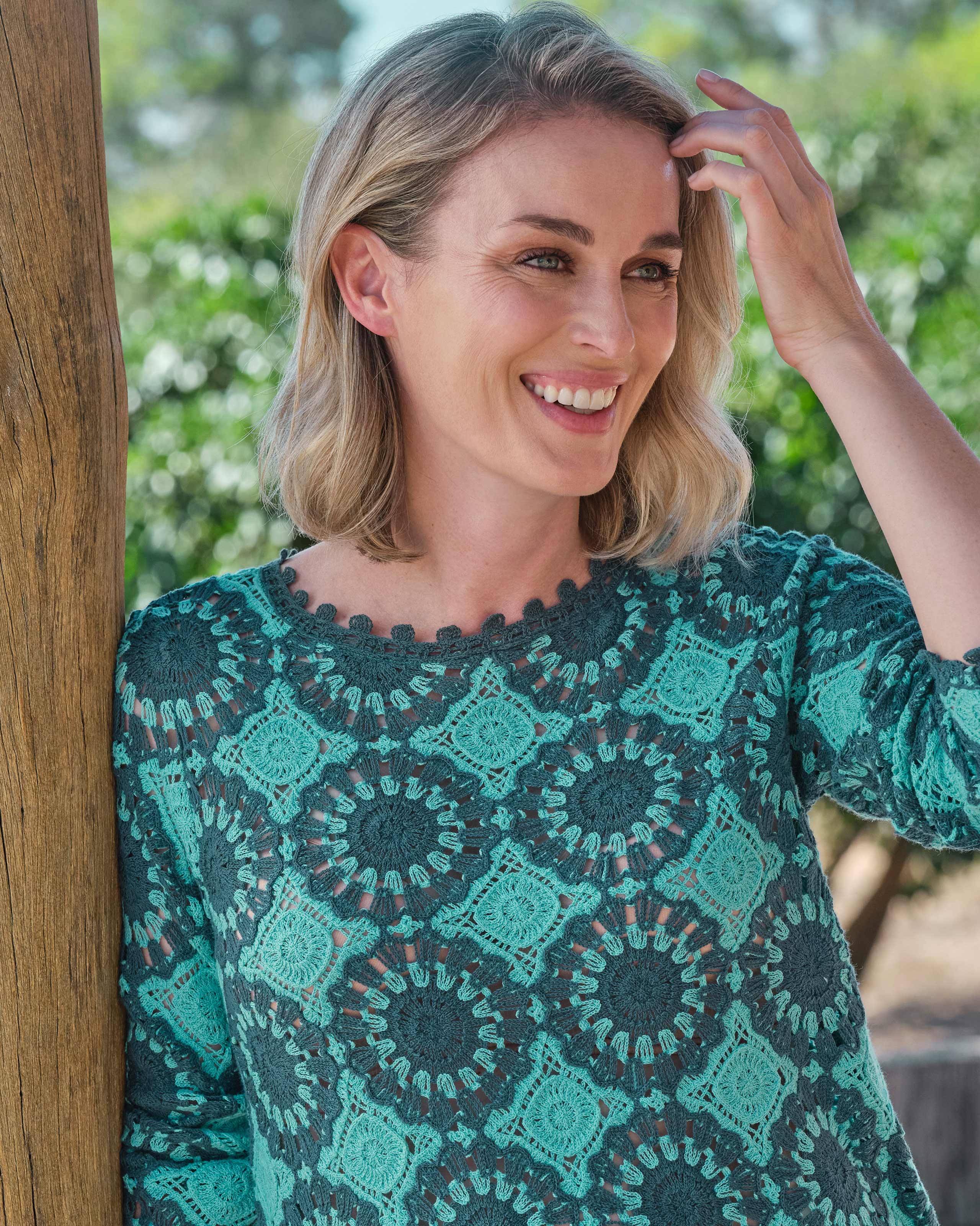 Multi | Crochet Boat Neck Jumper | WoolOvers UK