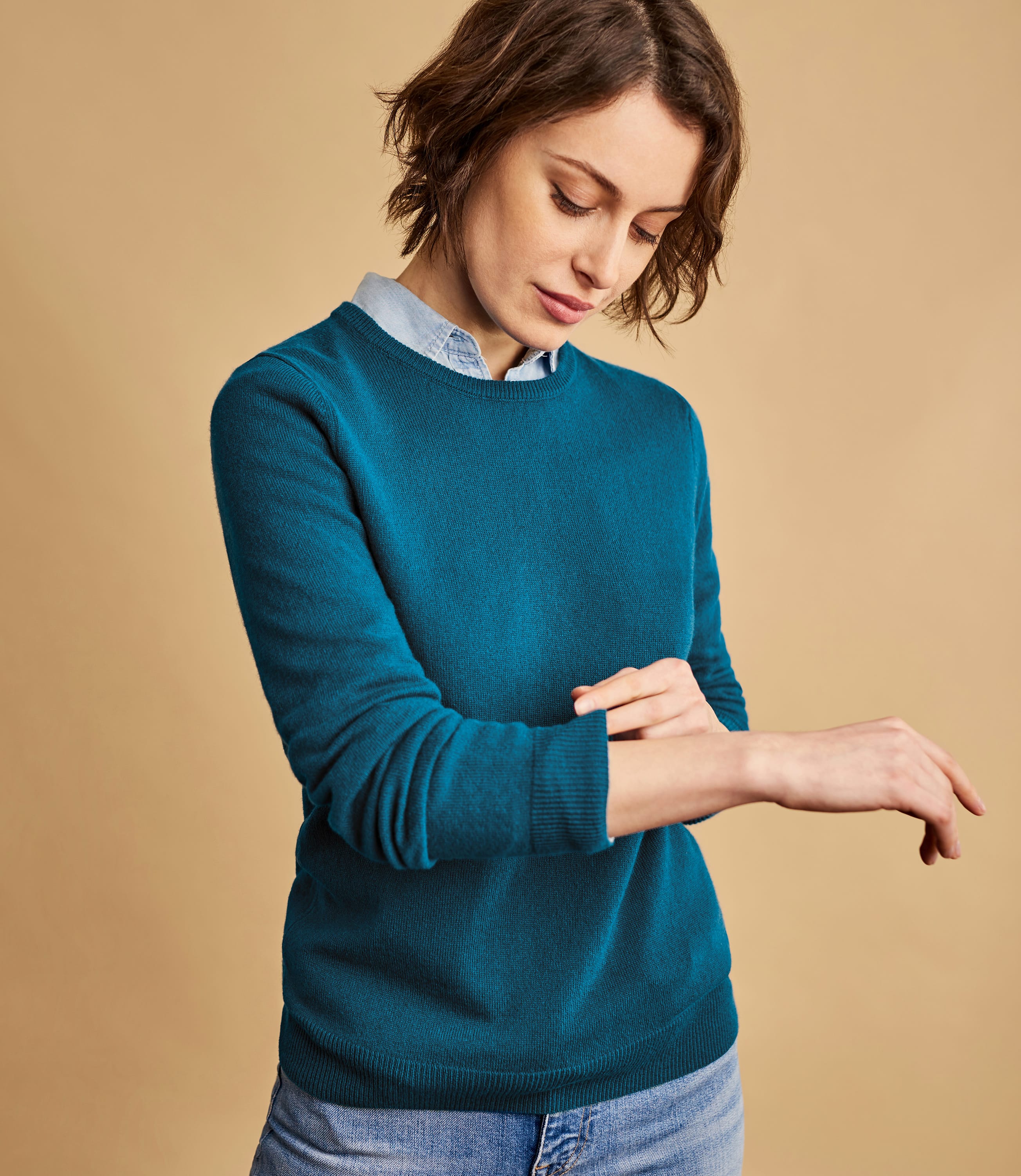 Midnight Green Cashmere & Merino Crew Neck Knitted Jumper WoolOvers UK