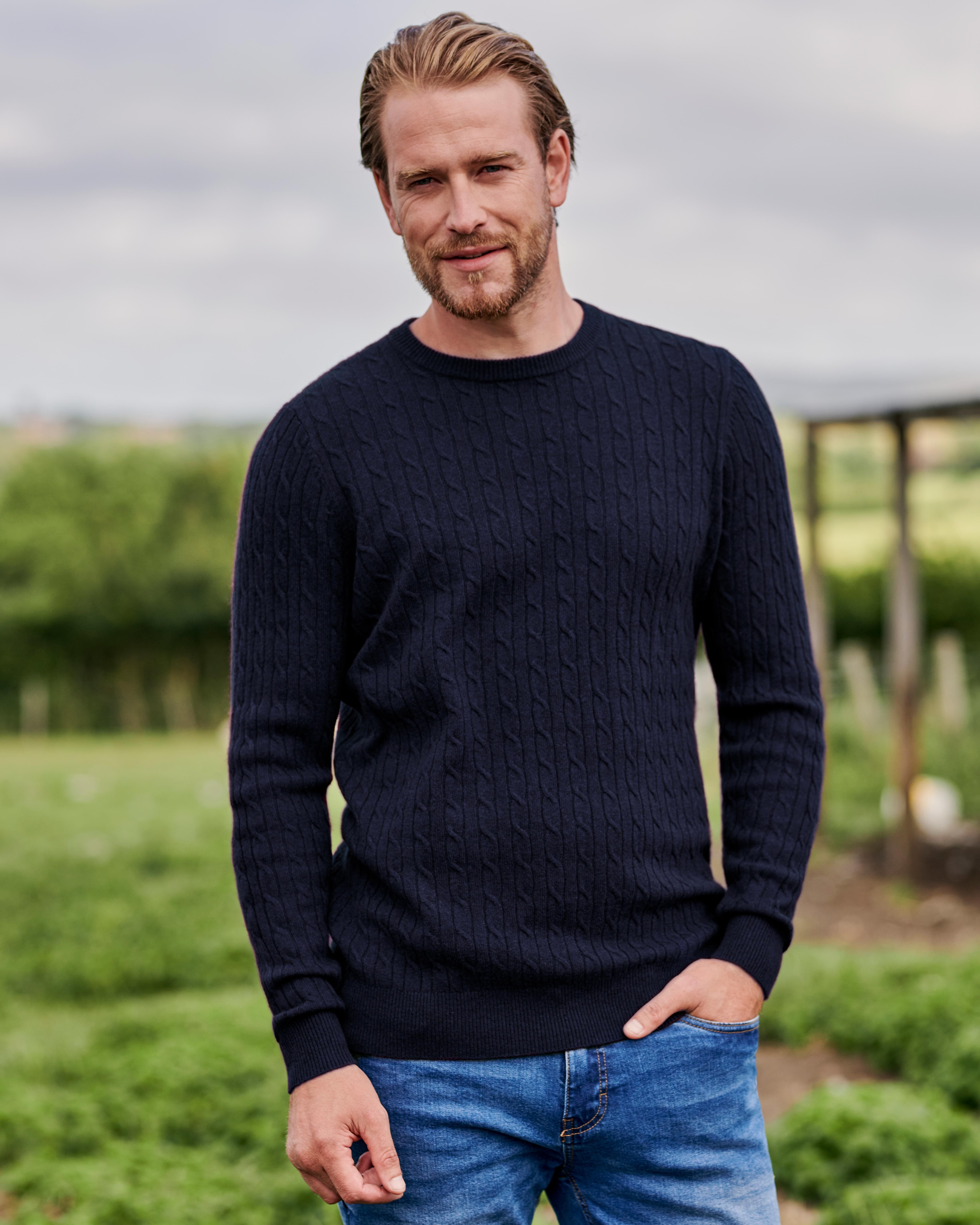 Navy | Cashmere & Merino Cable Jumper | WoolOvers UK
