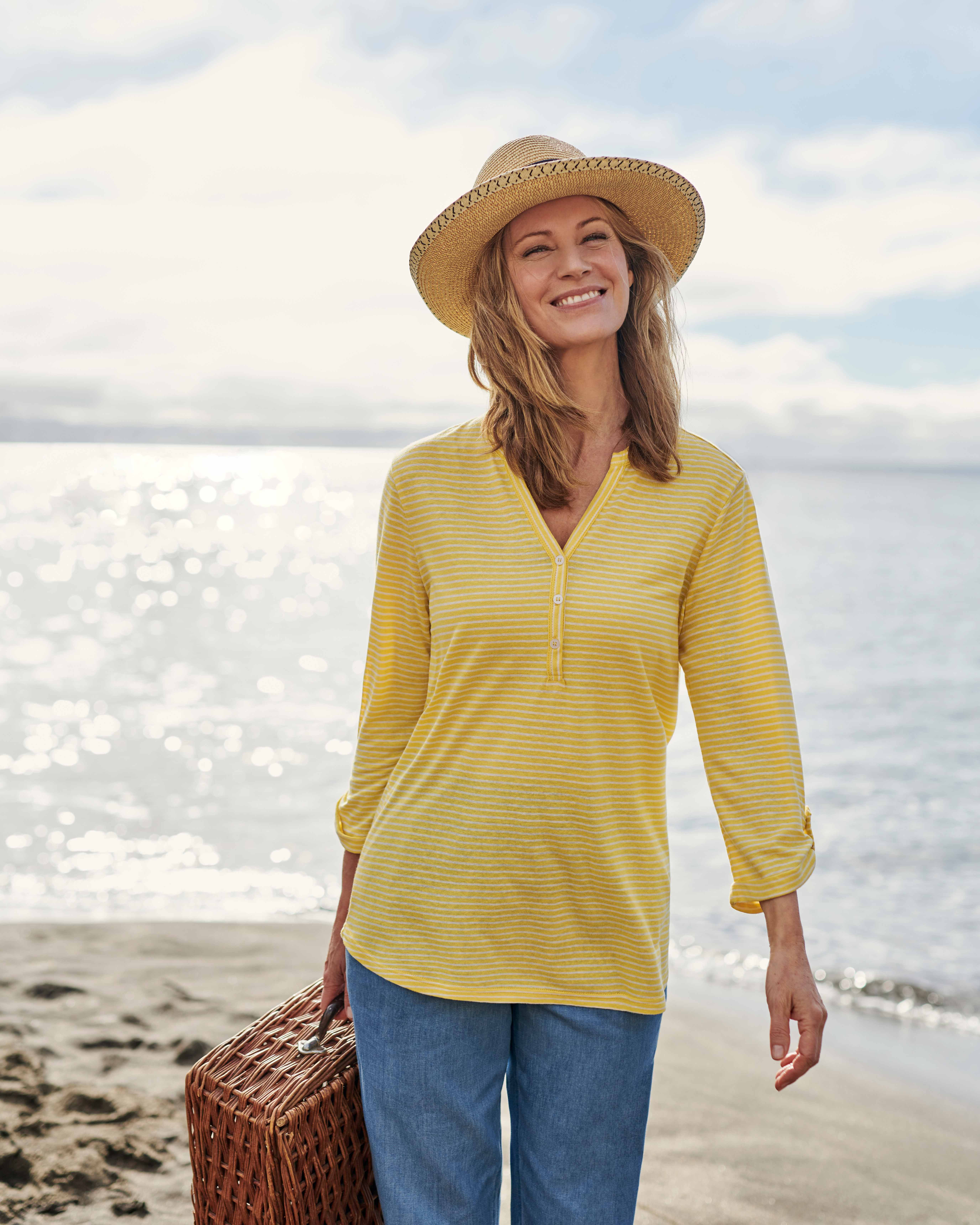 Dandelion White Stripe | Relaxed Button Top | WoolOvers US