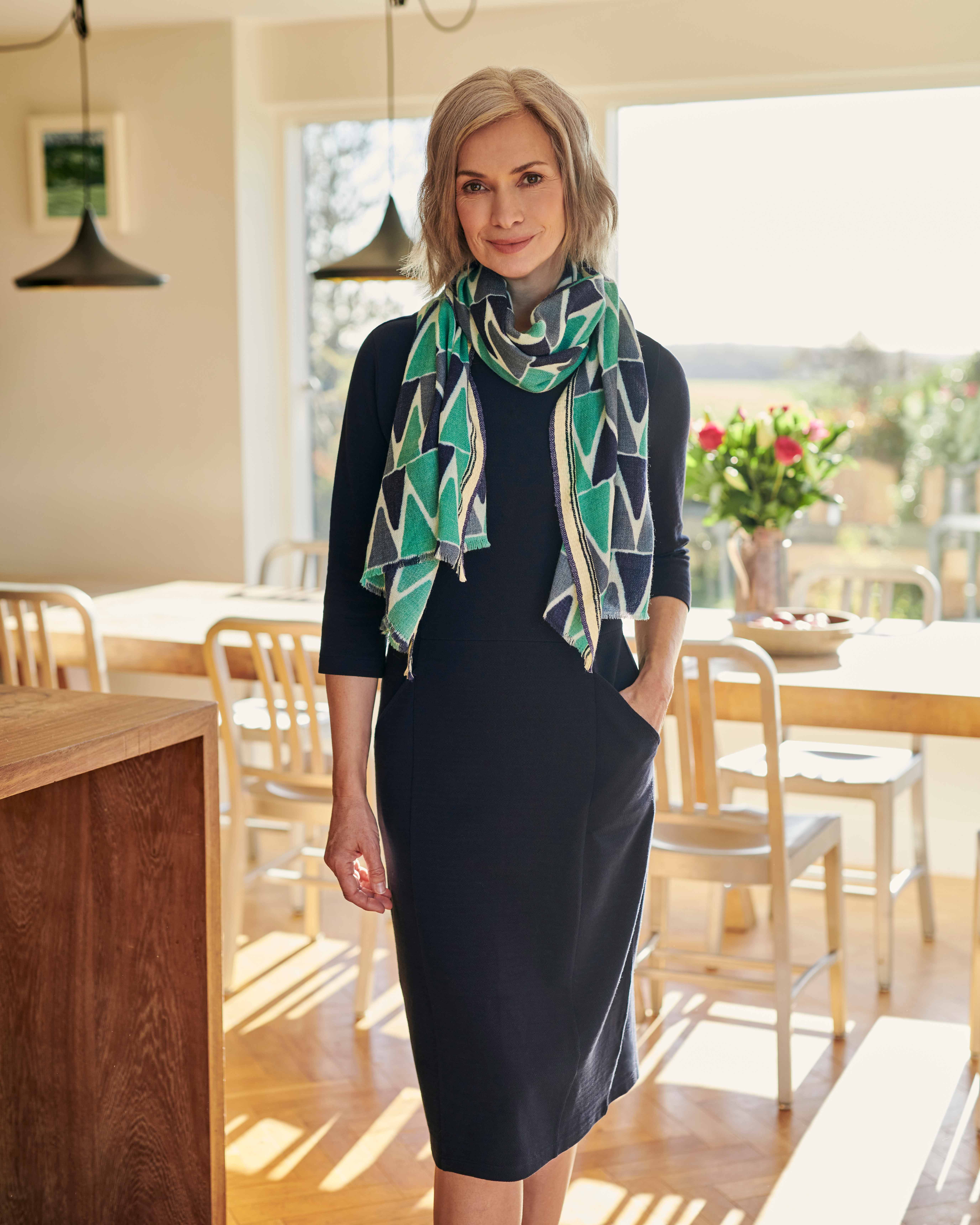 Navy Jersey Boat Neck Shift Dress WoolOvers UK