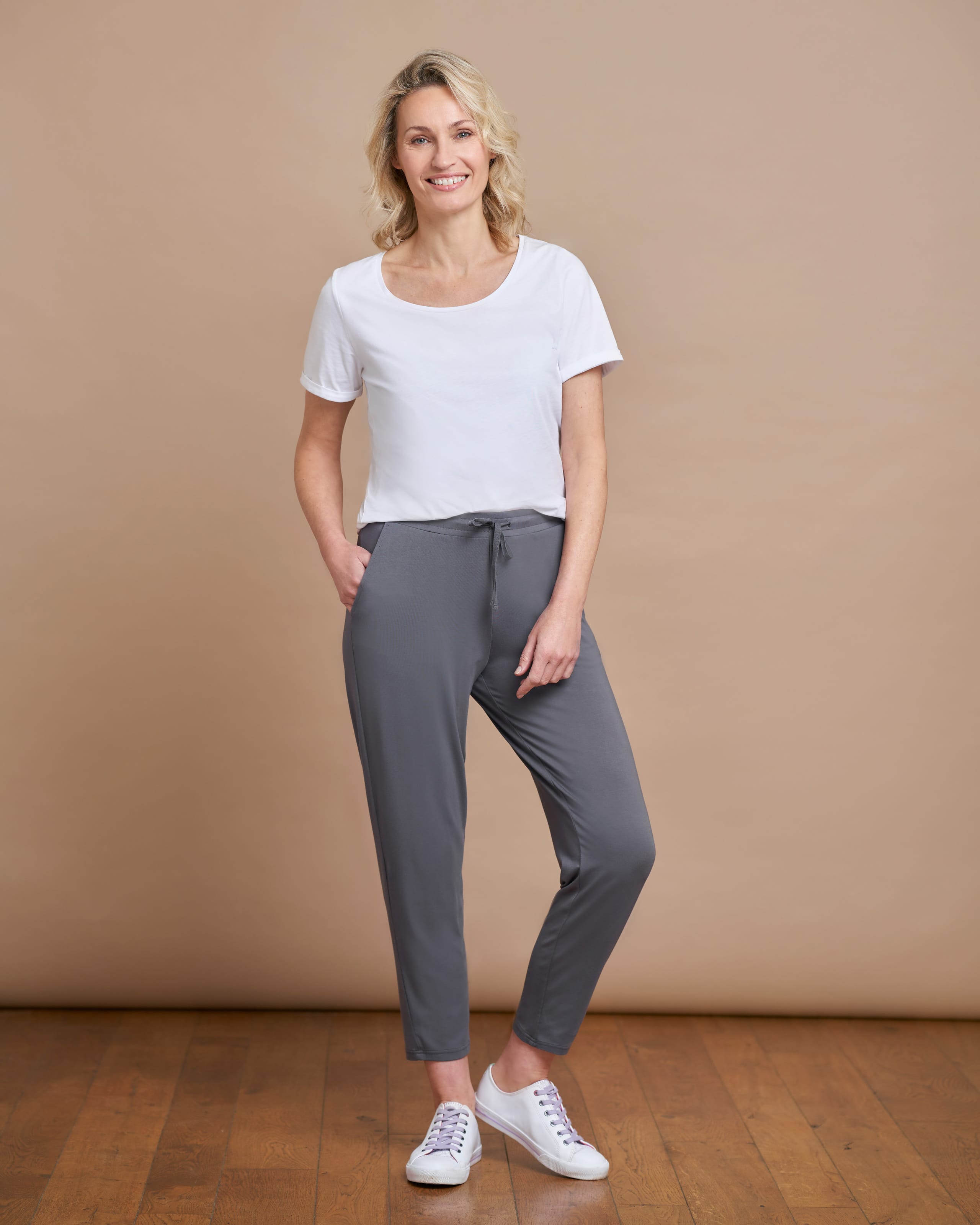 Nigel Curtiss Women's Knit Trousers Pants Grey Cotton Slacks Designer Small main image 0