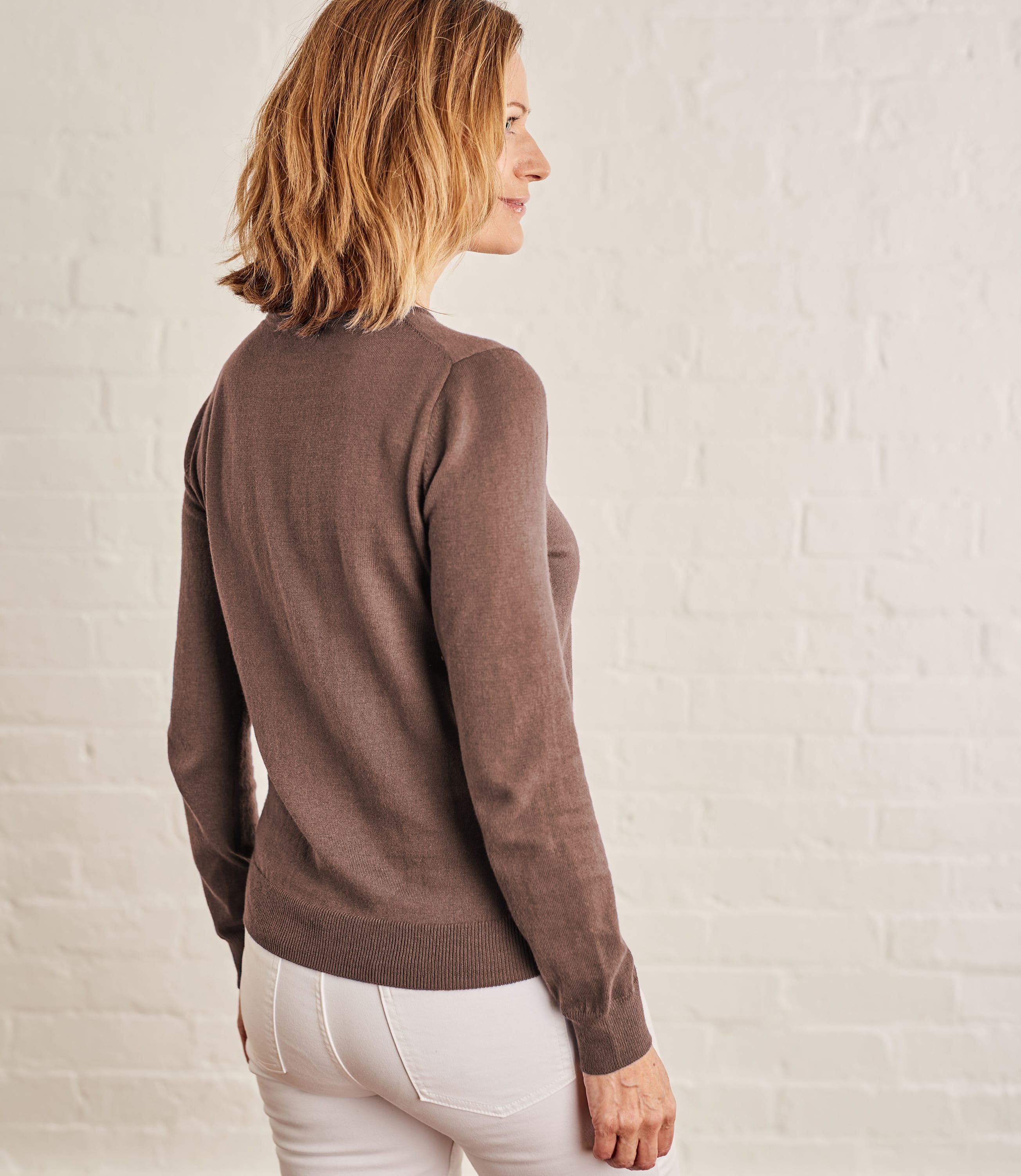 Mocha Brown Womens Cashmere & Cotton Crew Neck Jumper WoolOvers AU