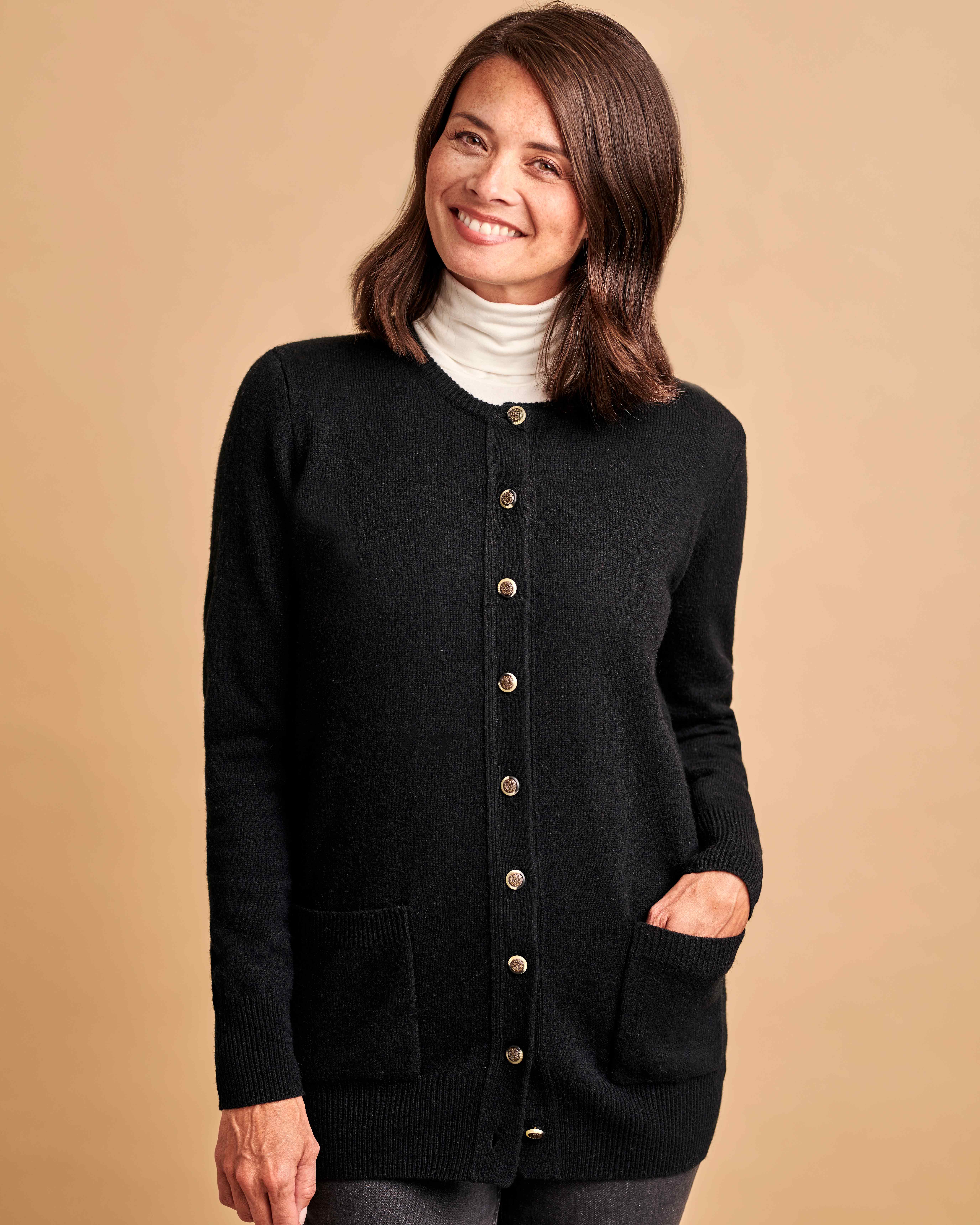 crew neck black cardigan